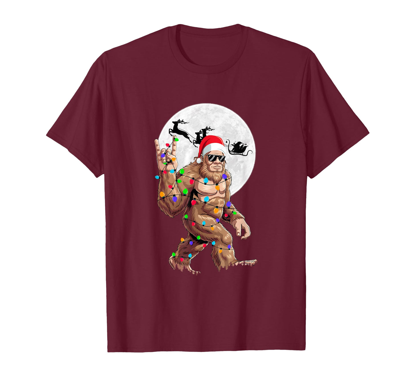Funny Bigfoot Christmas Lights Holiday Santa Design T-Shirt