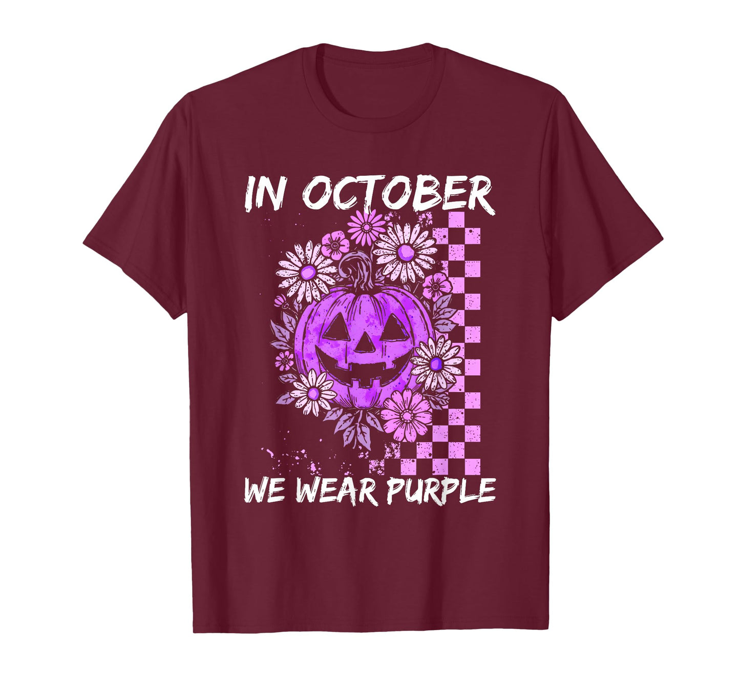 in October We Wear Purple Domestic Violence Vintage Floral T-Shirt