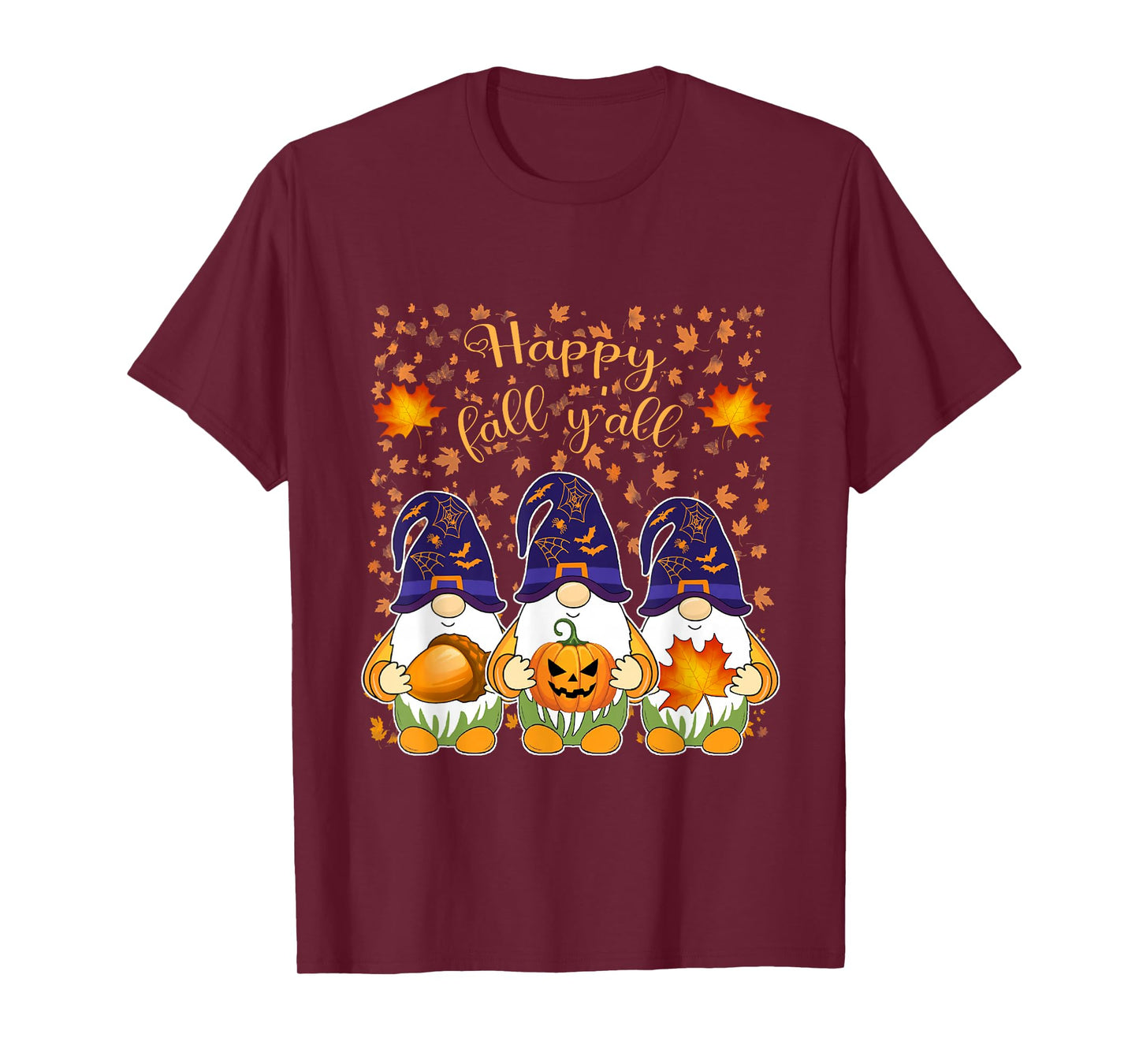 Autumn Fall Leaves Halloween Witch Gnomes Happy Fall Y'all T-Shirt
