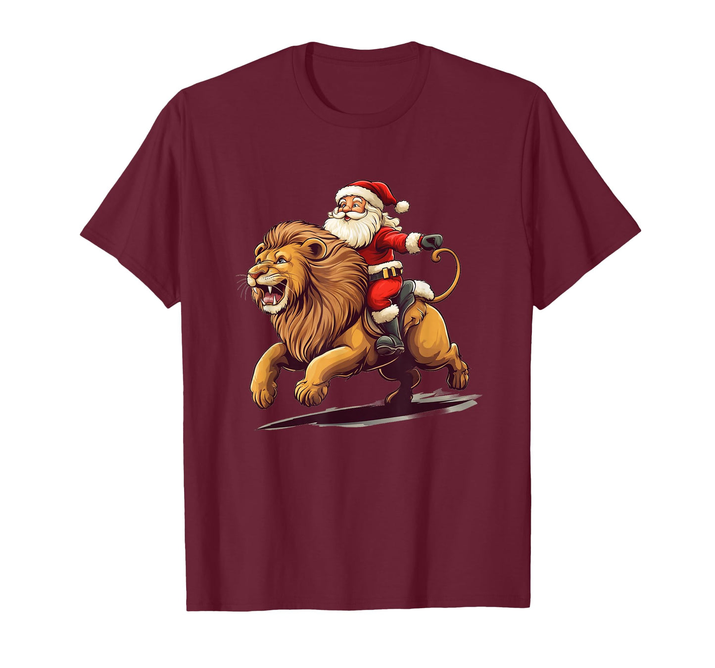 Festive Lion Ride with Santa Claus Leading The Way T-Shirt