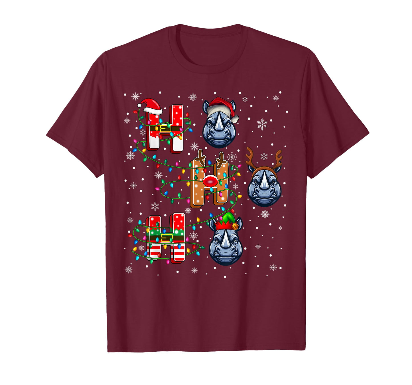 Ho Ho Ho Santa Reindeer Hat Elf Rhino Animal Christmas T-Shirt
