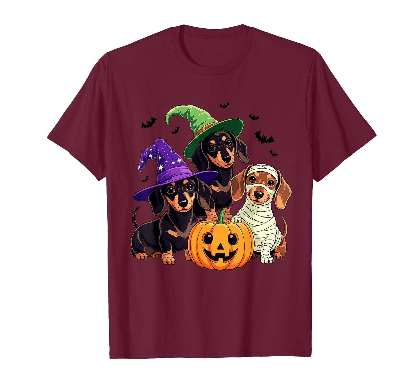 Halloween Dachshund Pumpkin Witch Mummy Dogs Spooky Fun T-Shirt