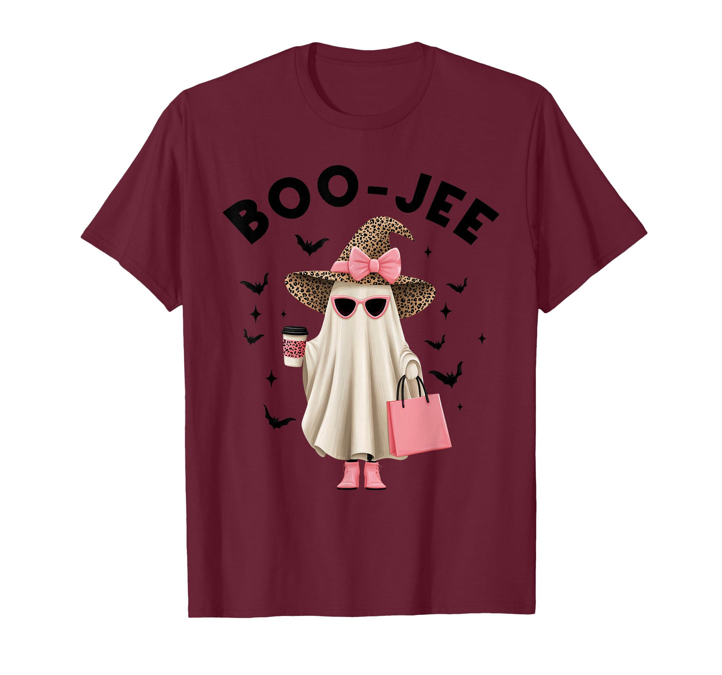 Coquette Leopard Ghost Coffee Boo-JEE Halloween Boujee Ghost T-Shirt