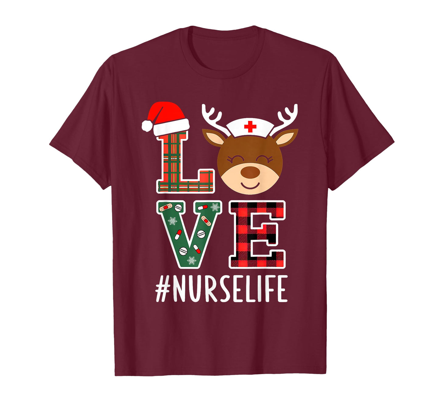 Love Nurse Life Nursing Christmas Reindeer Xmas Pajamas T-Shirt