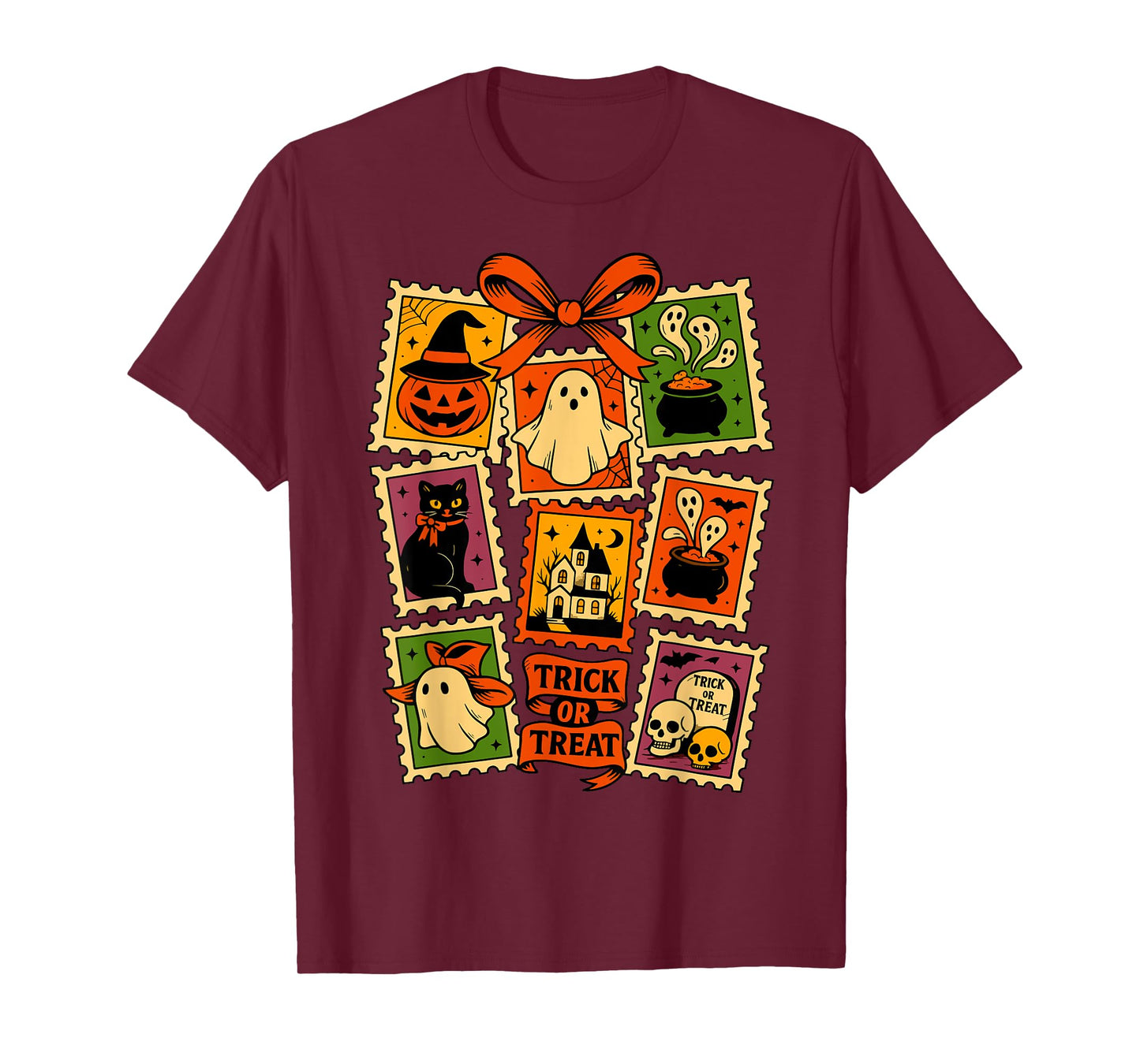 Trick Or Treat Vintage Halloween Retro Postage Stamp Design T-Shirt