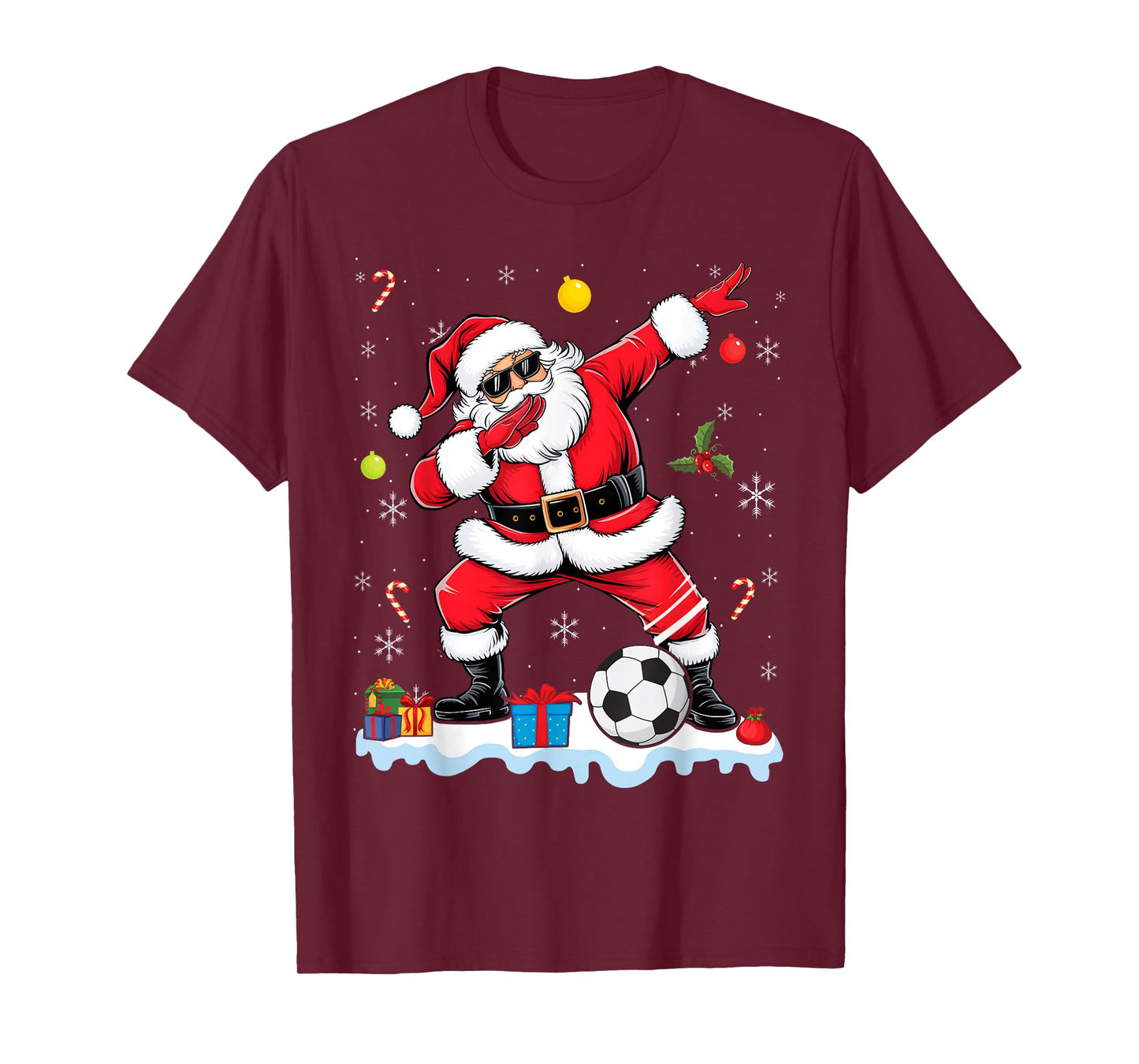 Dabbing Santa Boys Girls Funny Soccer Player Christmas T-Shirt