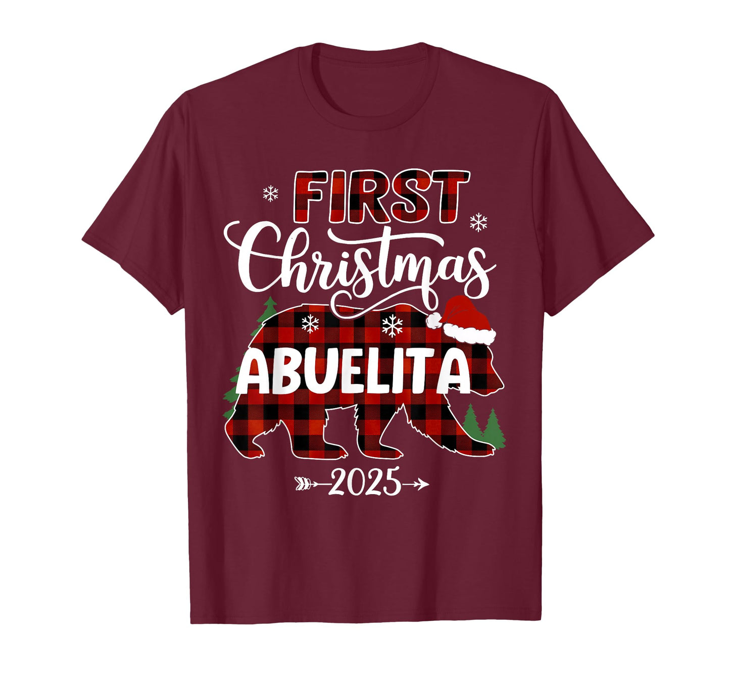 Pregnancy First Christmas Abuelita Red Plaid Bear Santa 2025 T-Shirt