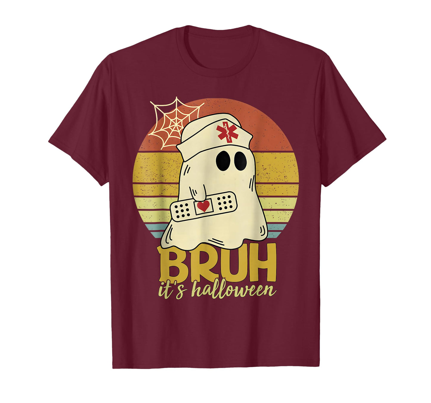 Bruh It’s Halloween Nurse Ghost Costume Funny Spooky Retro T-Shirt