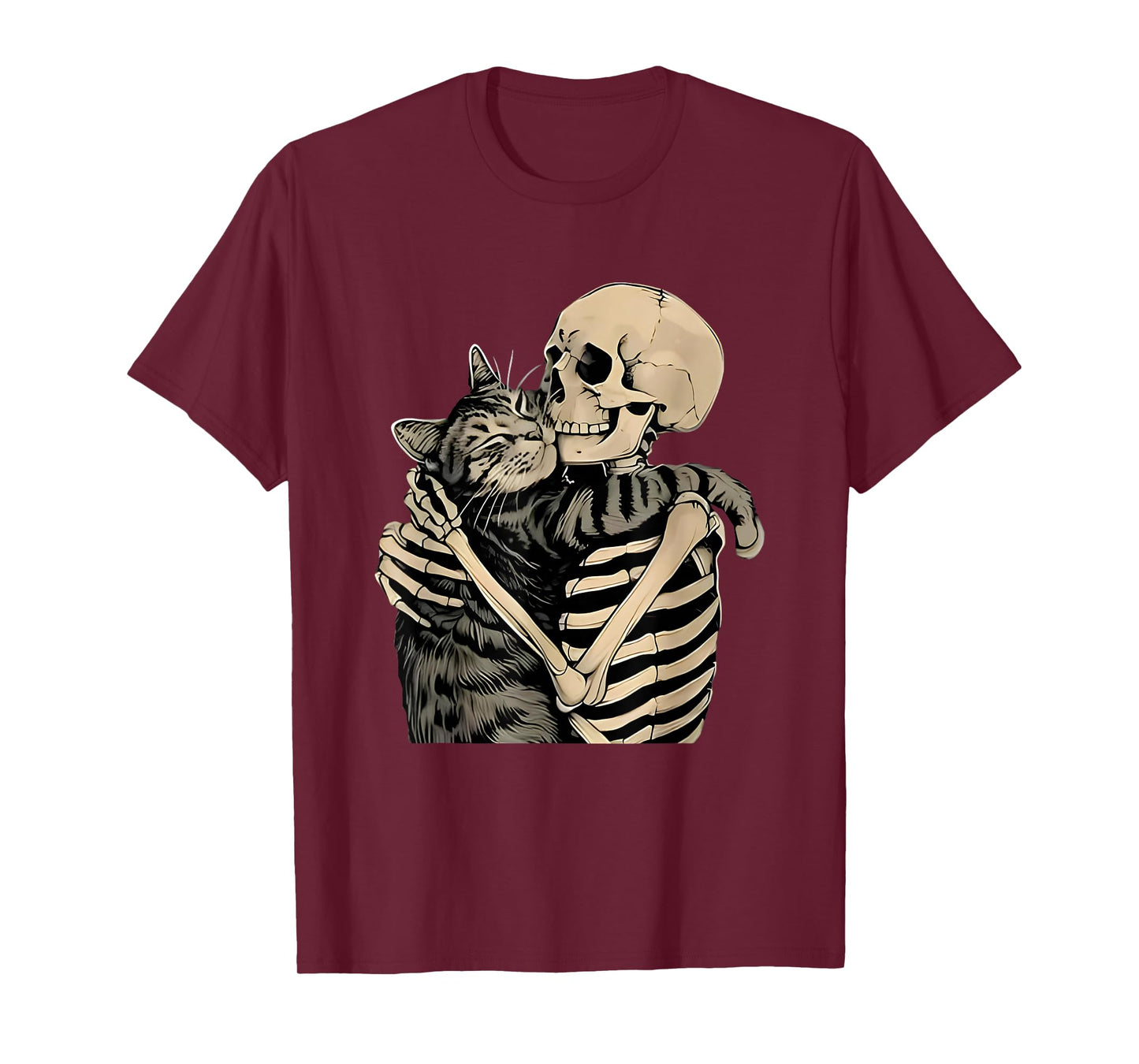 Gothic Skeleton Hugging Cat Halloween Cat Lover Cat Mom T-Shirt