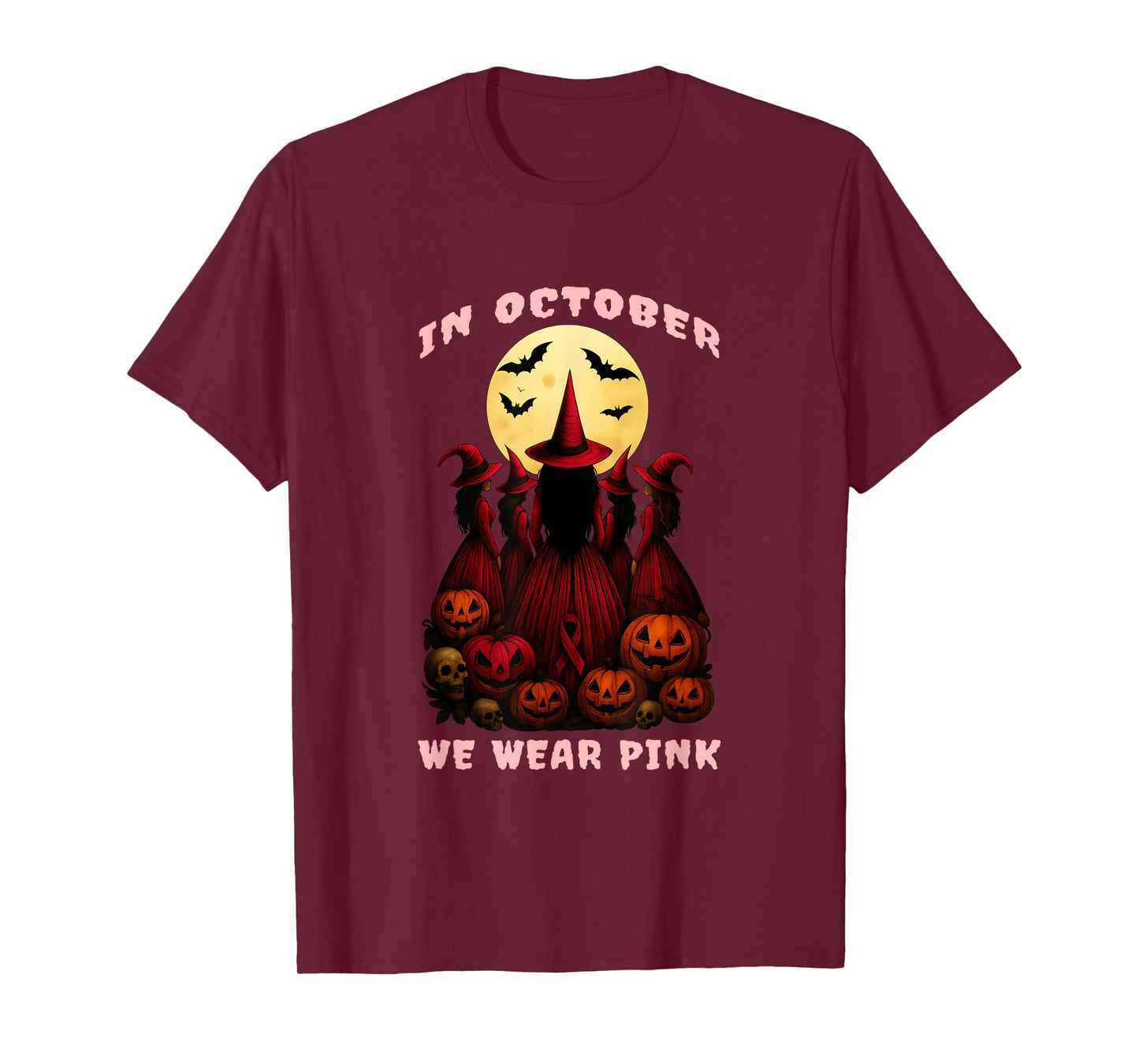 in October We Wear Pink Halloween Breast Cancer Awareness T-Shirt