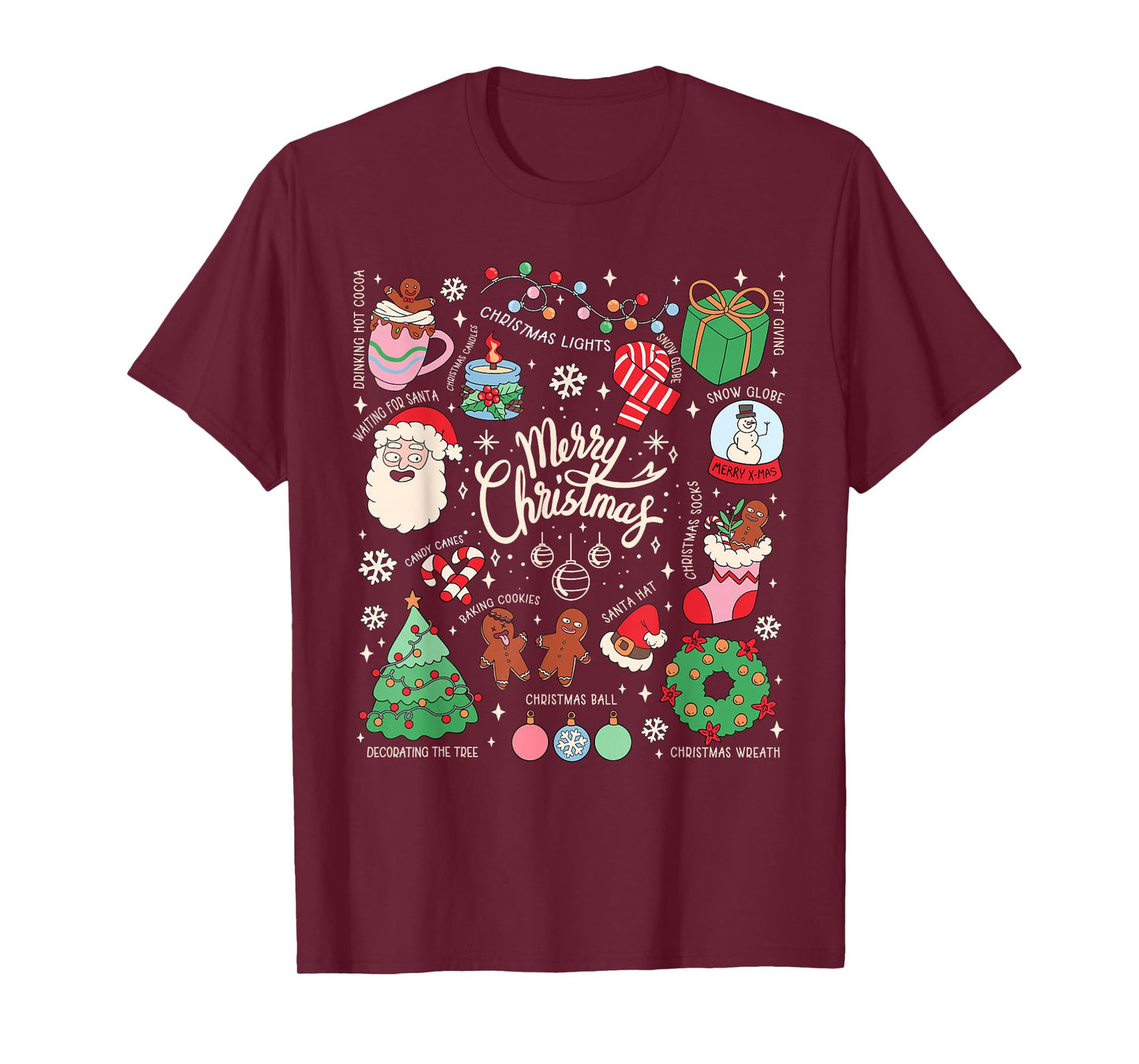 Merry Christmas Lights Santa Hat Xmas Family Matching Pajama T-Shirt