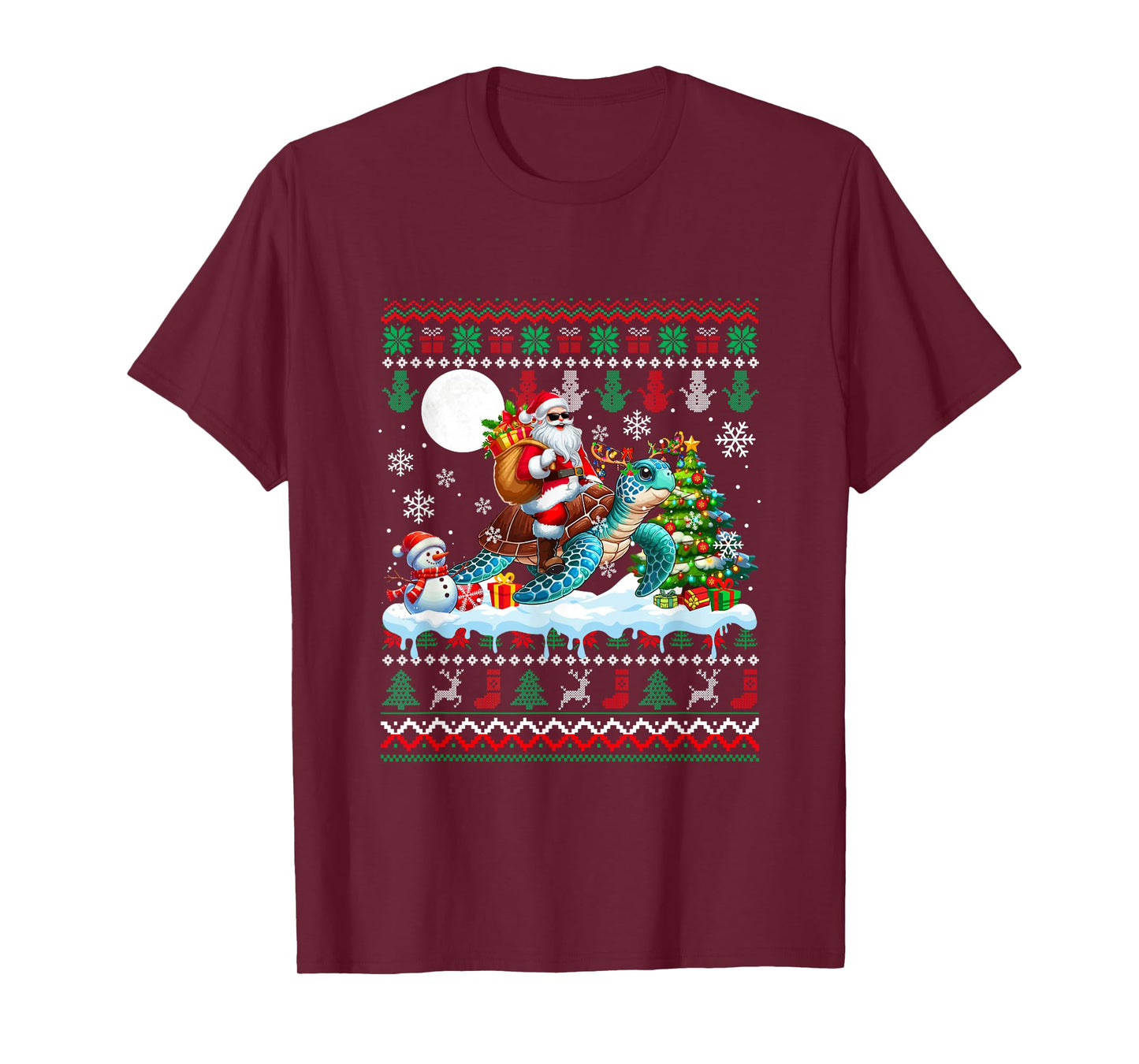 Santa Riding Reindeer Dolphin Sweater Xmas Tree Snowman T-Shirt