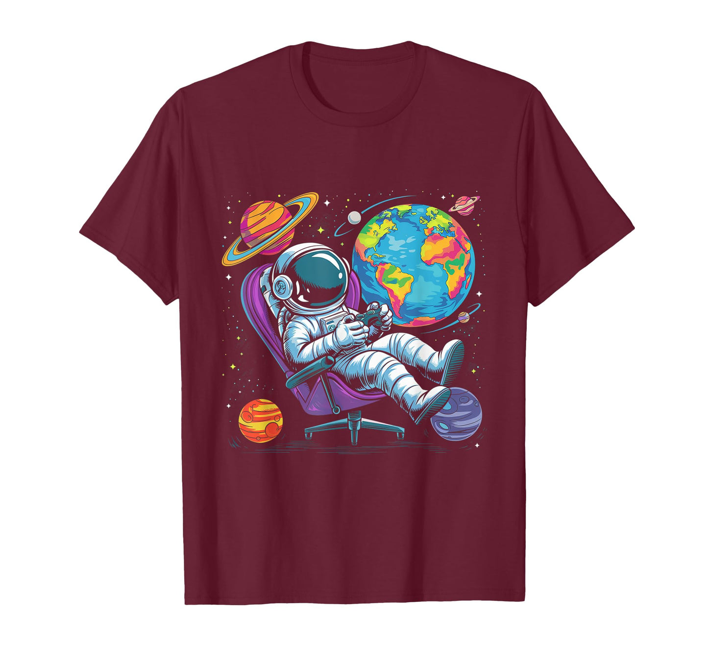 Astronaut Gamer Outer Space Men kids Gaming System Planets T-Shirt