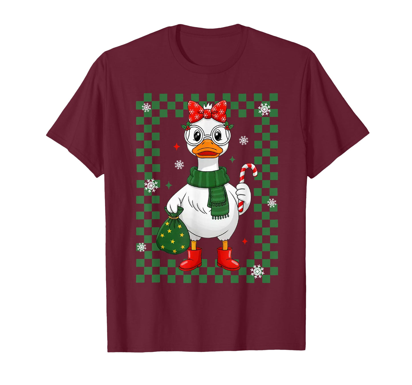 Cute Goose with Candy Cance and Santa Sack Girly Christmas T-Shirt