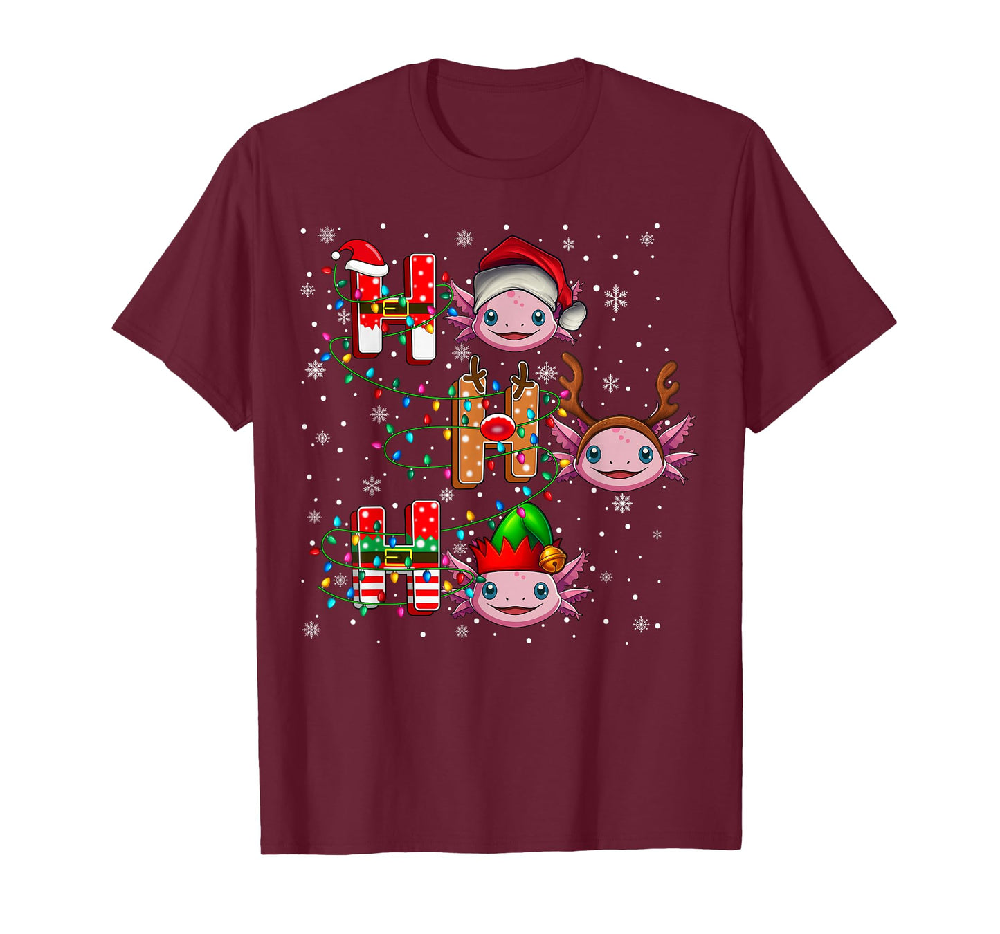 Ho Ho Ho Santa Reindeer Hat Elf Axolotl Animal Christmas T-Shirt