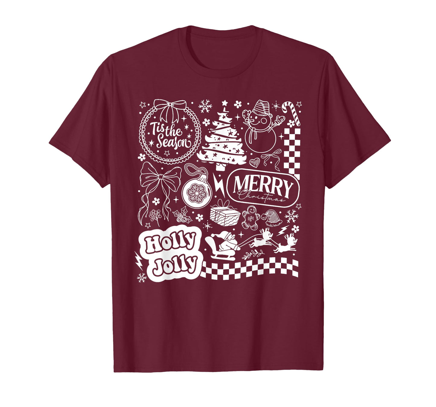 Merry Christmas Santa Snowman Reindeer Tis The Season T-Shirt