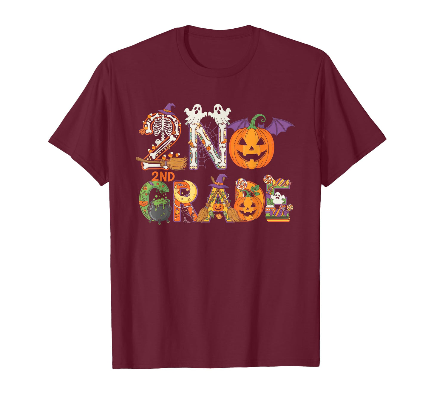 2nd Grade Pumpkin Ghost Skeleton Halloween Kids Mens Womens T-Shirt
