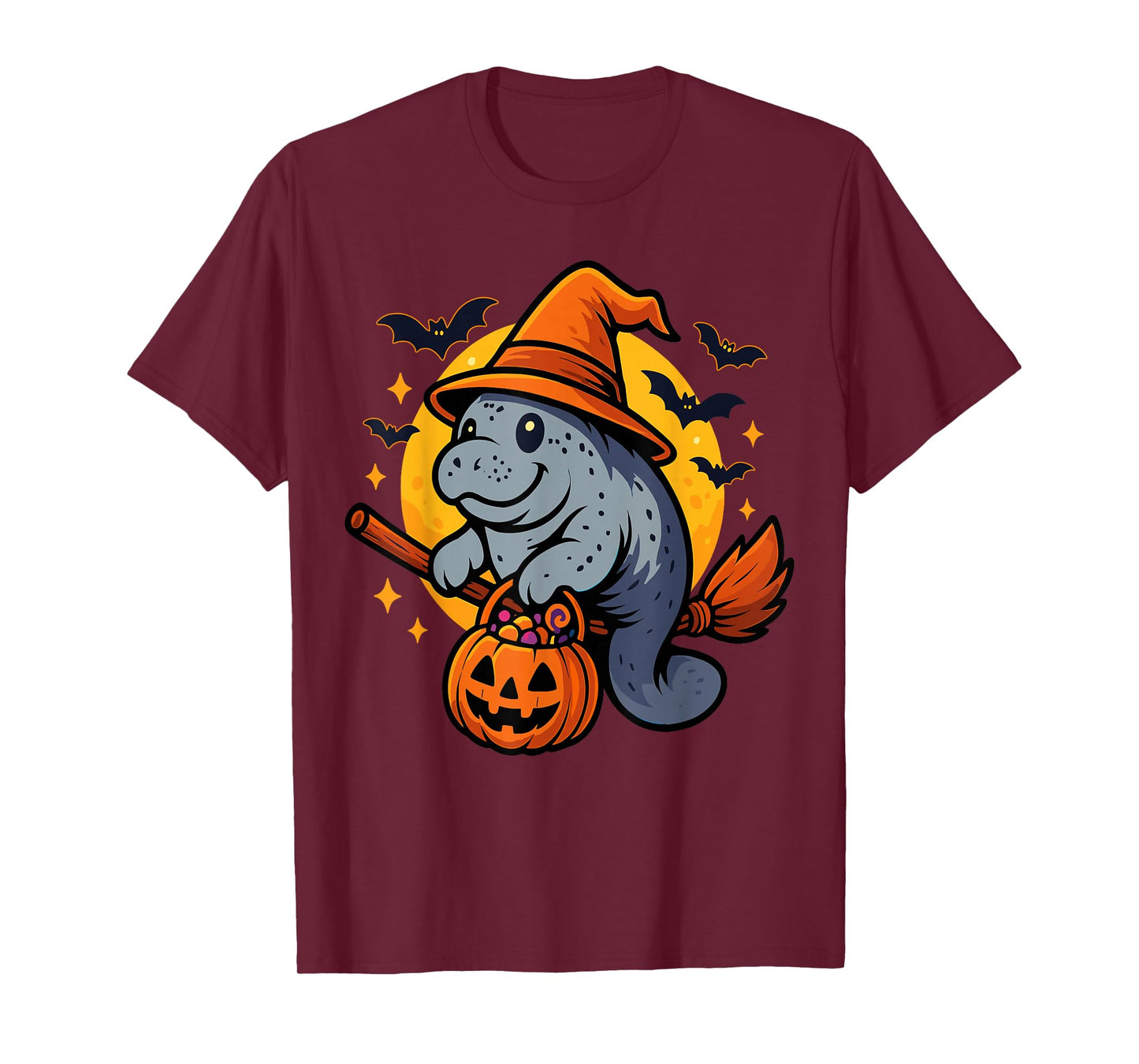 Manatee Witch Hat Pumpkin Halloween Spooky Season T-Shirt