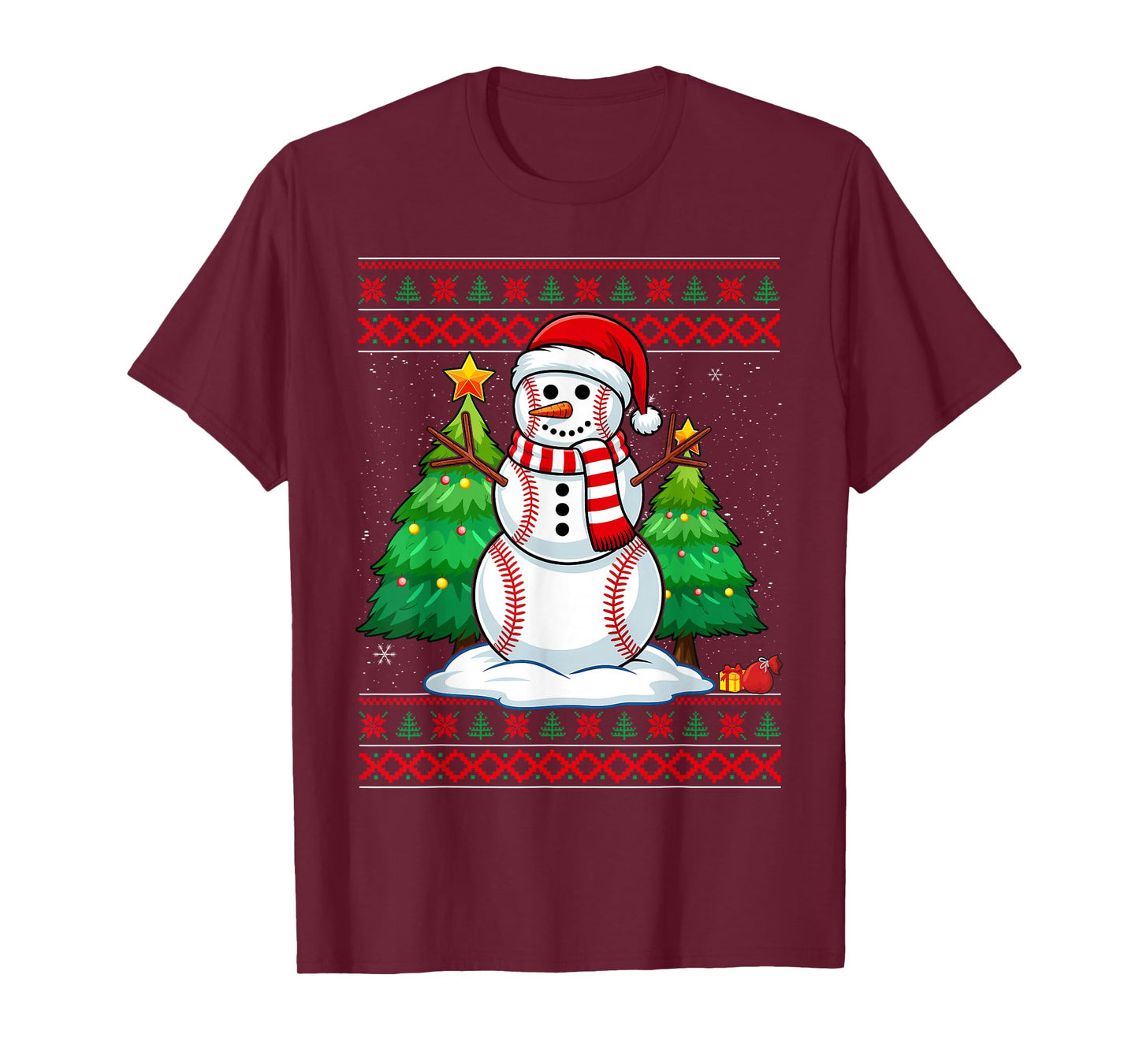 Christmas Baseball Snowman Reindeer in A Santa Hat Pajama T-Shirt