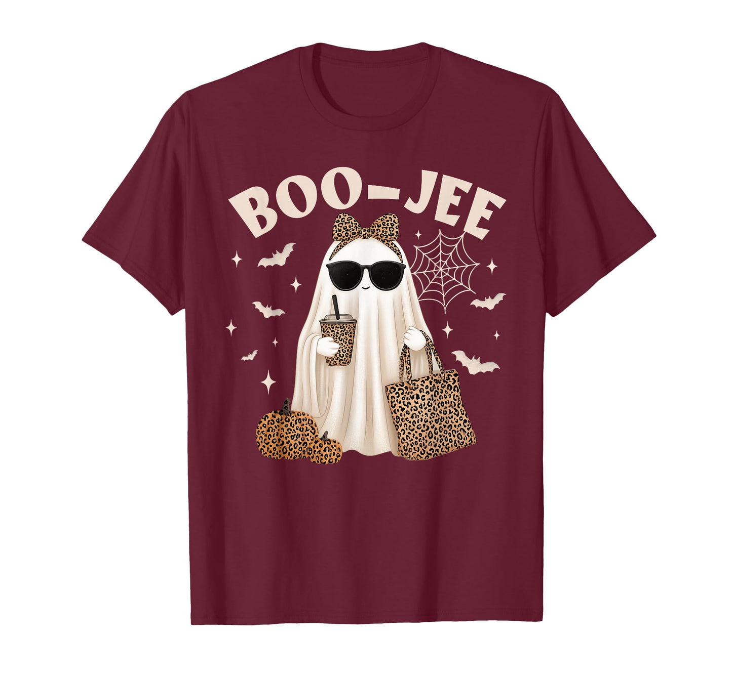 Coquette Leopard Ghost Coffee Boo-JEE Halloween Boujee Ghost T-Shirt