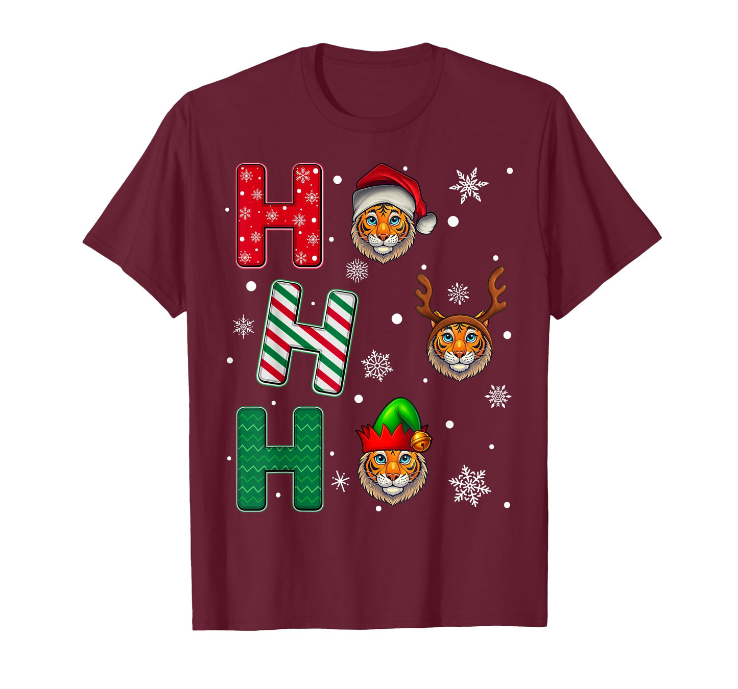 Ho Ho Ho Tiger Animal Christmas Santa Elf Xmas T-Shirt