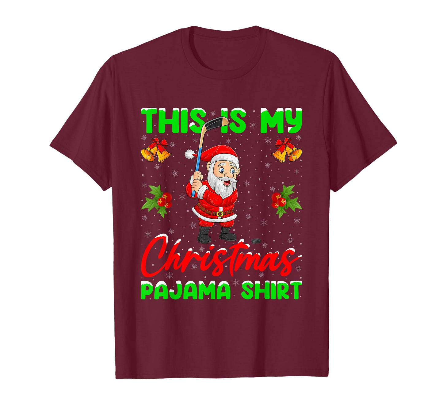 This is My Christmas Pajamas Funny Santa Playing Ice Hockey T-Shirt