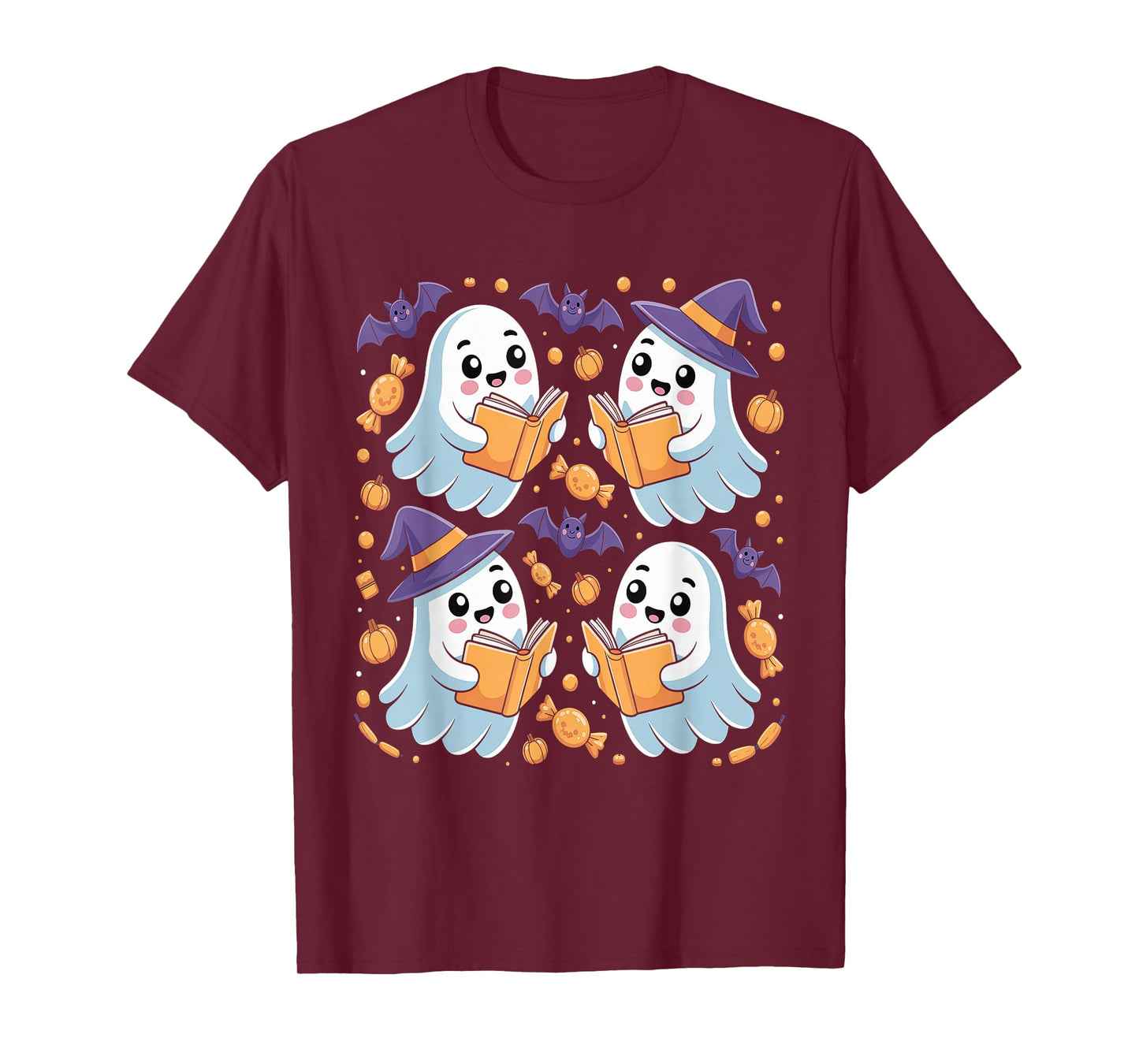 Ghost Reading Books Halloween - Spooky Librarian T-Shirt