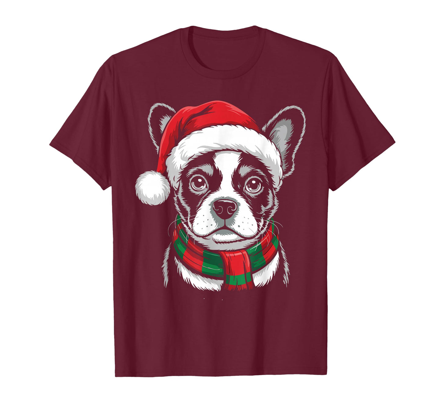 Frenchie Dog Xmas Santa Hat Scarf Christmas Costume T-Shirt