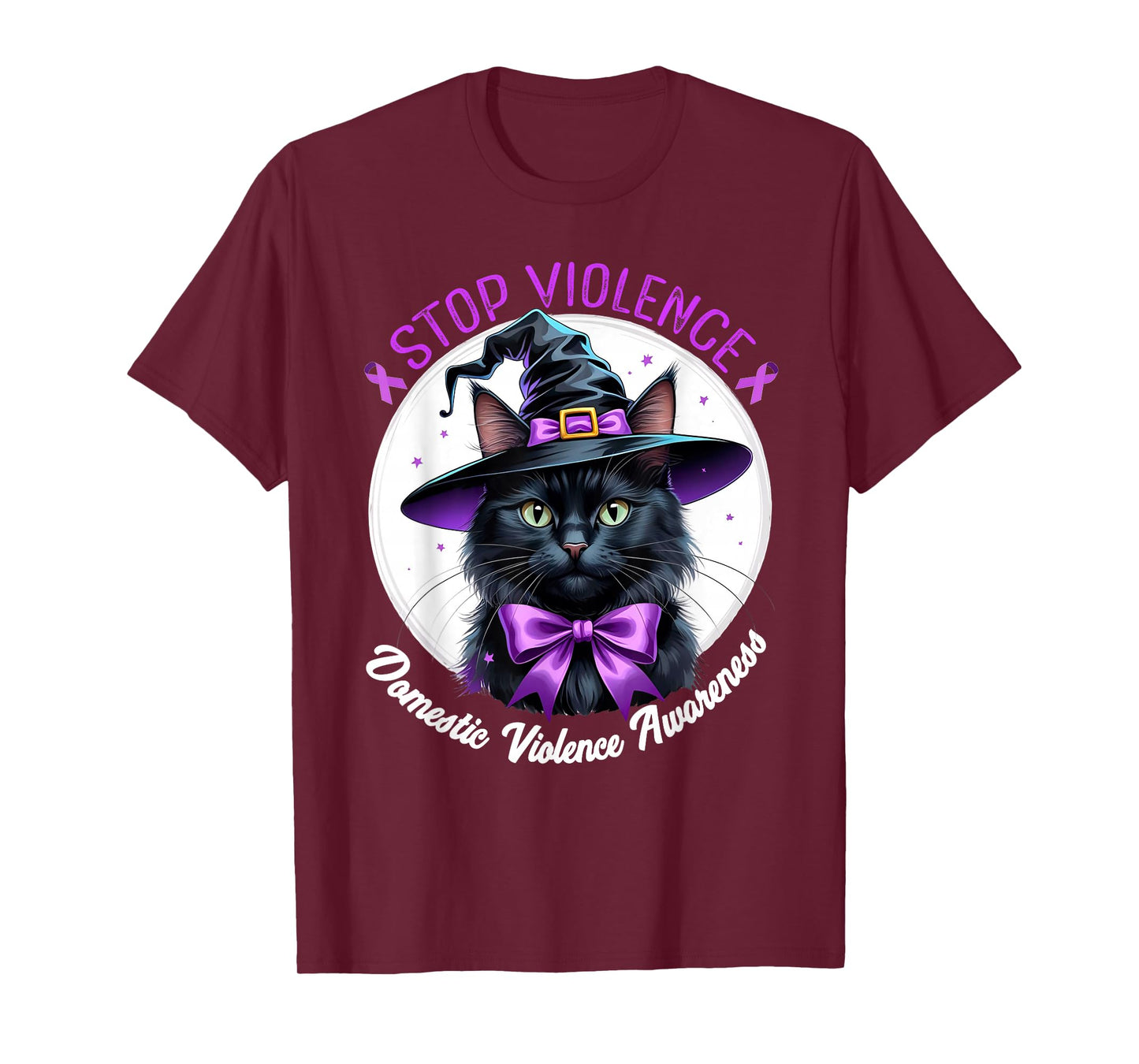 Witch Cat Domestic Violence Awareness Purple Ribbon T-Shirt
