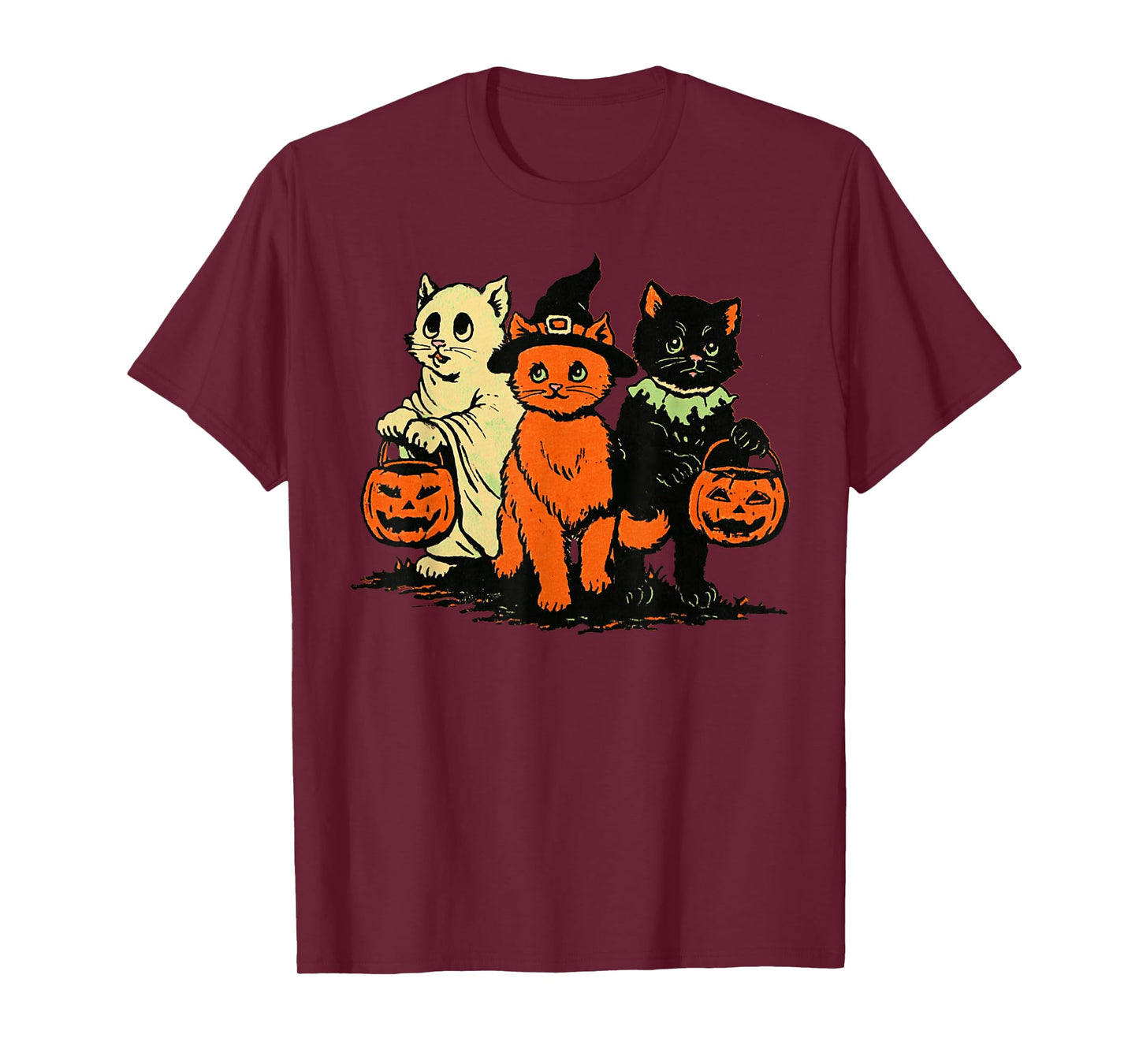 Black Cat Witch Halloween Retro Vintage Pumpkin Scary Women T-Shirt