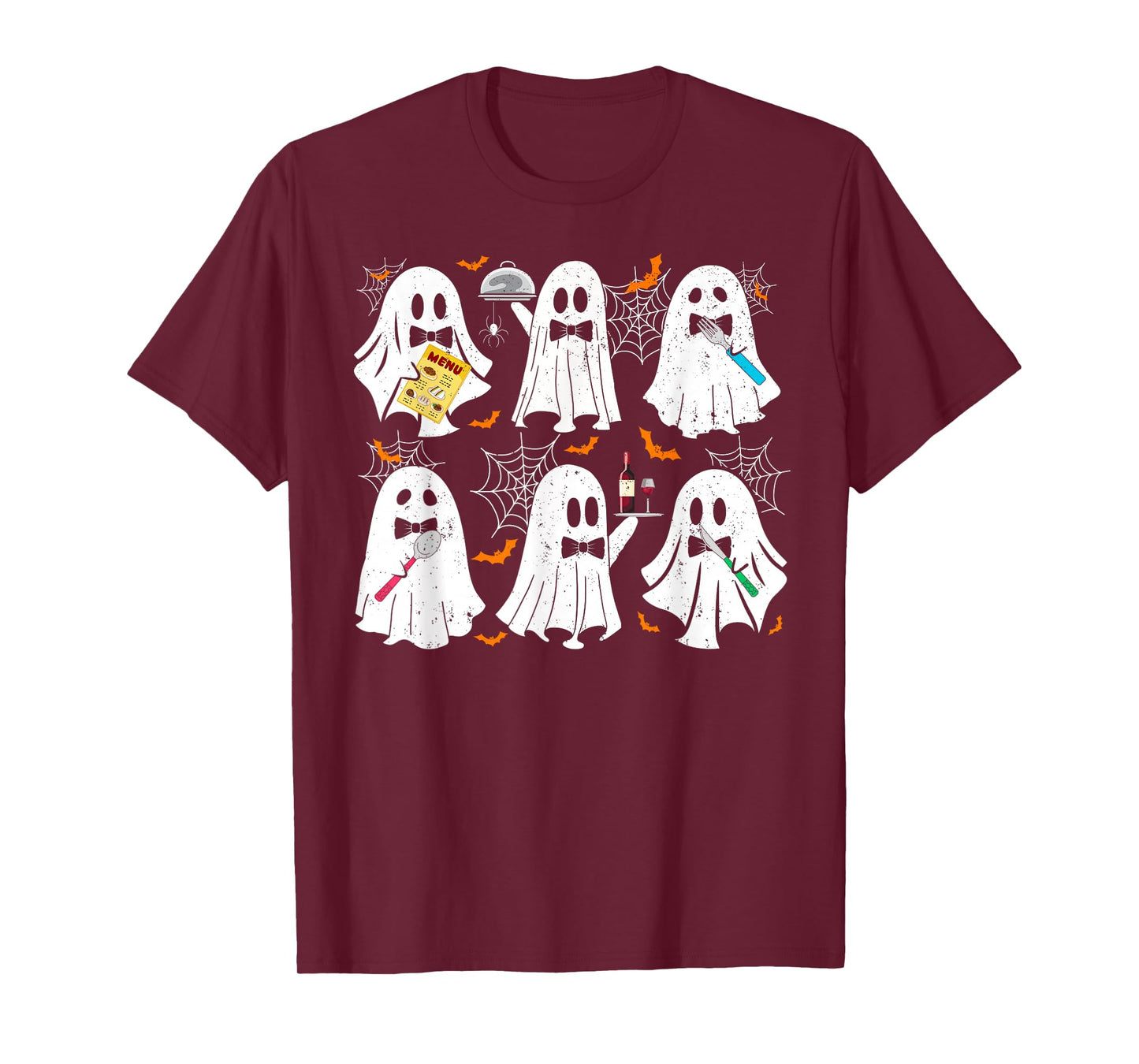 Ghost Waiter Waitress Funny Costume For Halloween Men Women T-Shirt