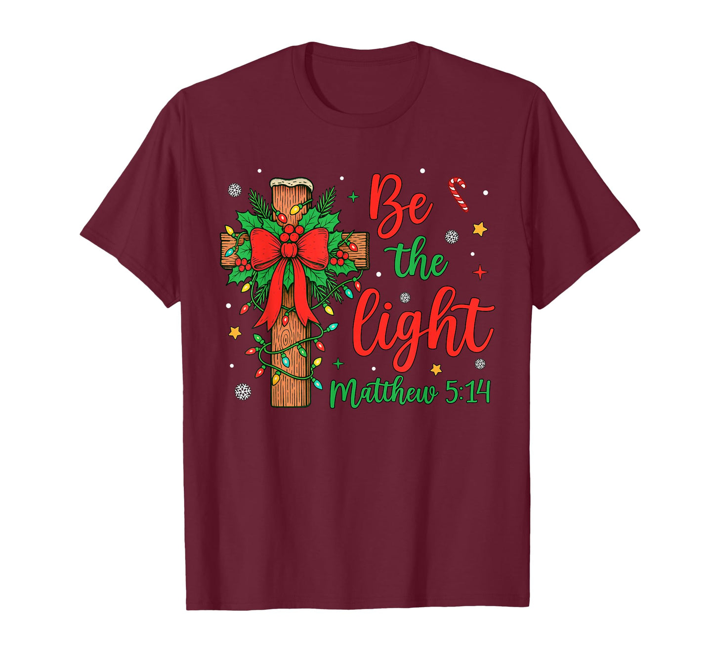 Be The Light Christian Christmas Cross Bow Floral Women T-Shirt