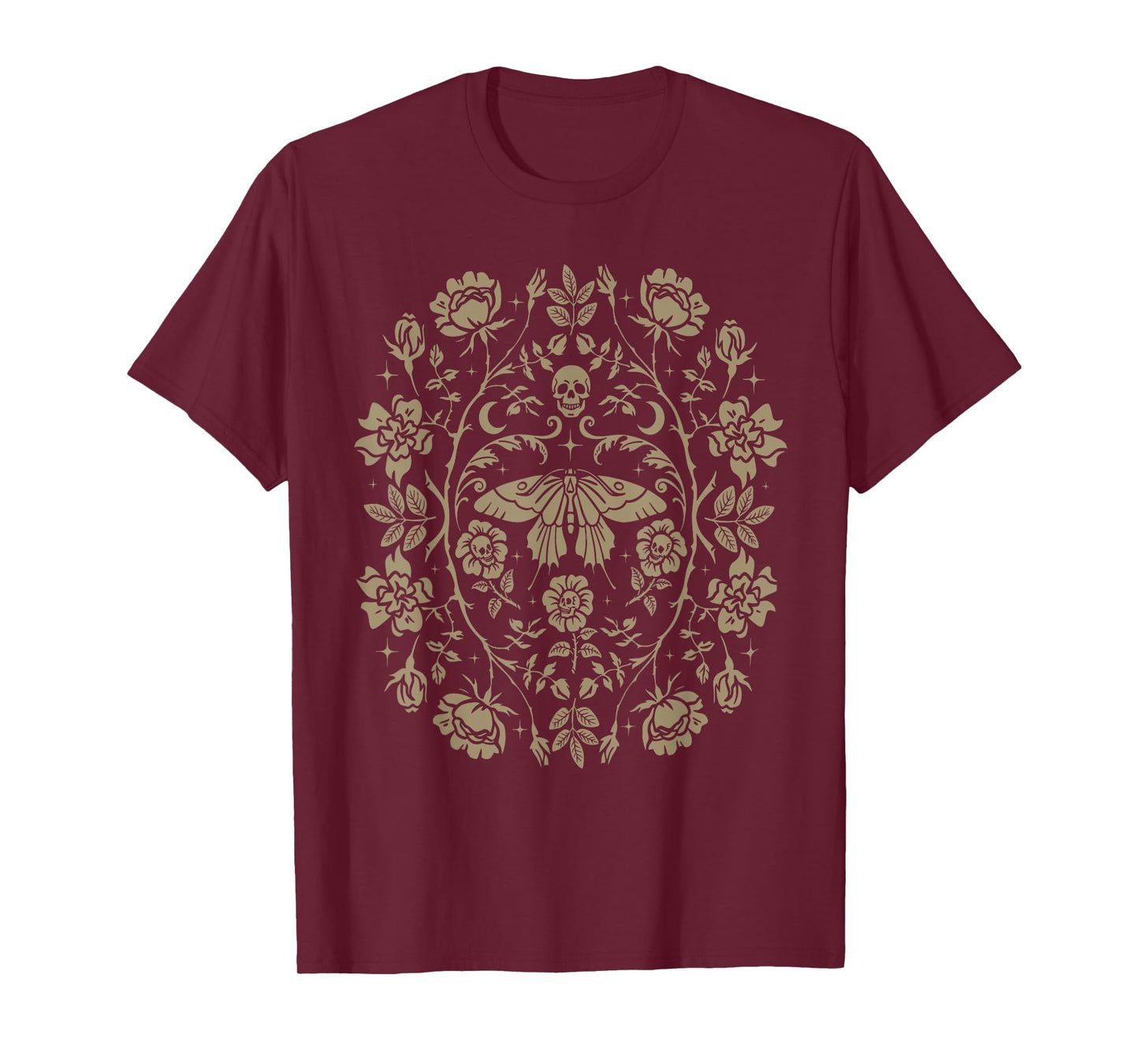 Vintage Moth Skull Aesthetic Floral For Men Women Boys Girls T-Shirt