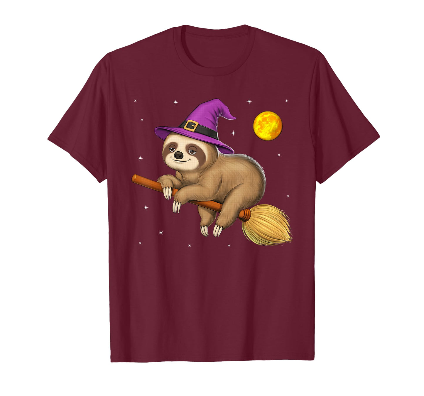 Sloth Witch Riding Broom Halloween Wiccan Spooky Cute Sloth T-Shirt