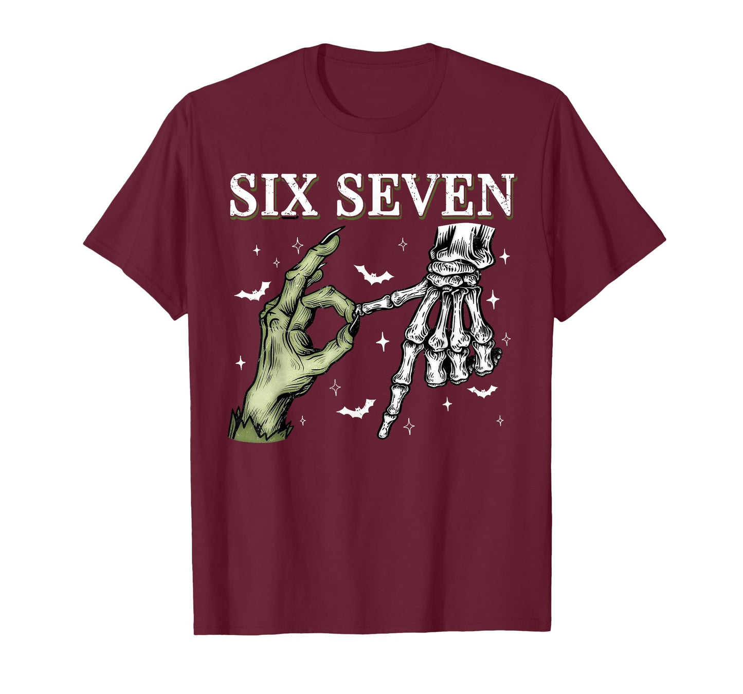 Six Seven 6 7 Meme Funny Witch Skeleton Hands T-Shirt