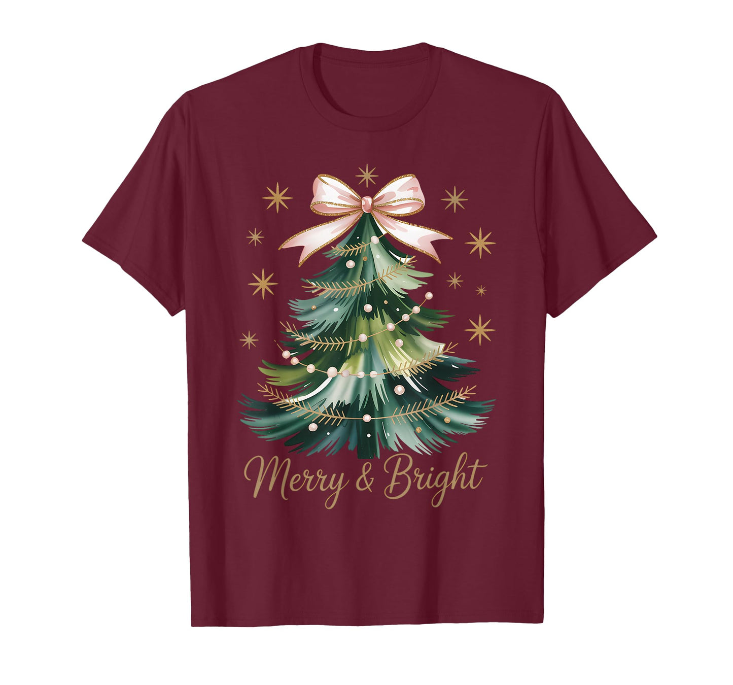 Coquette Bow Christmas Tree Gifts Holiday Girly Outfit Women T-Shirt