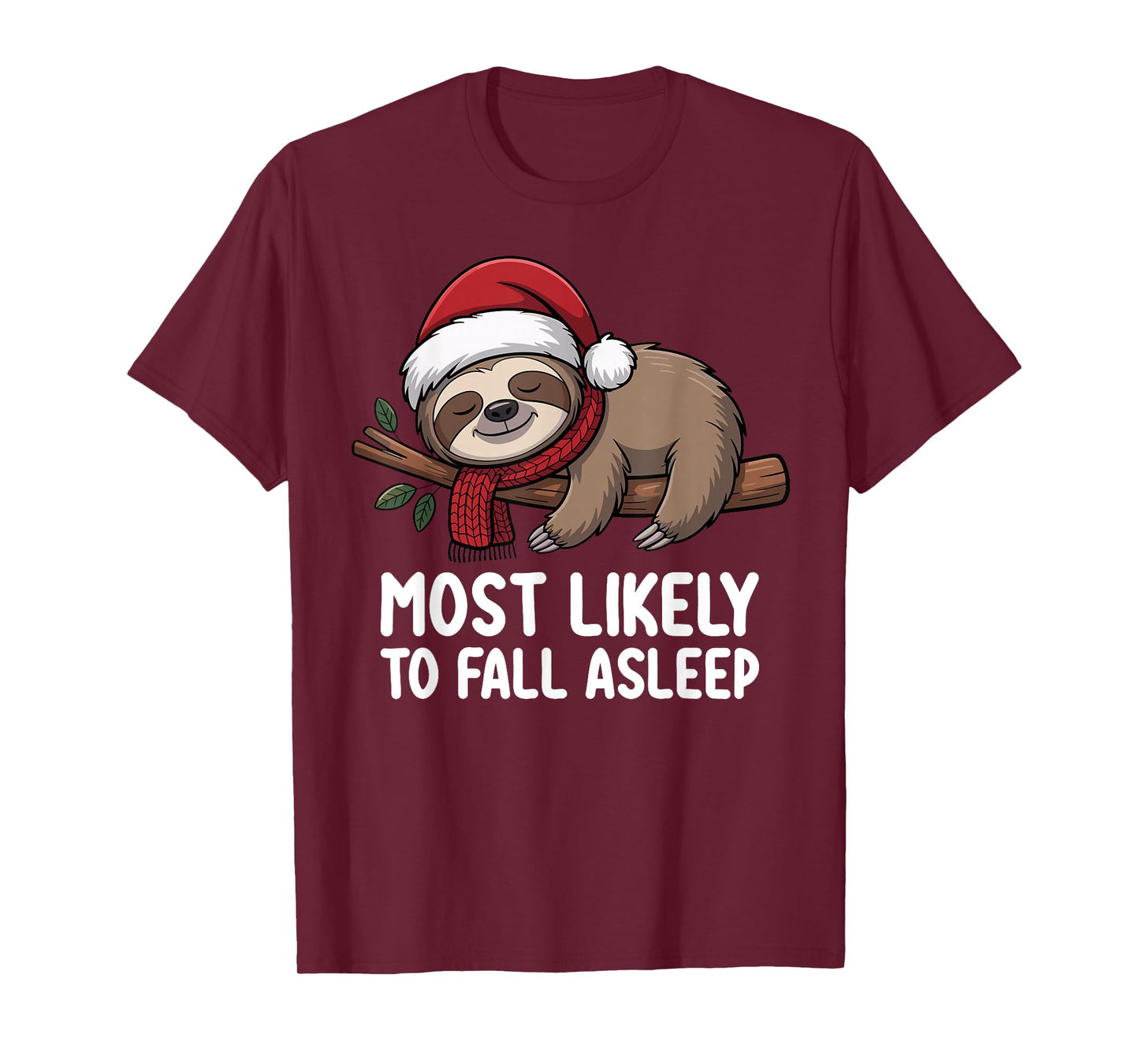 Most Likely to Fall Asleep Sloth Christmas Funny T-Shirt