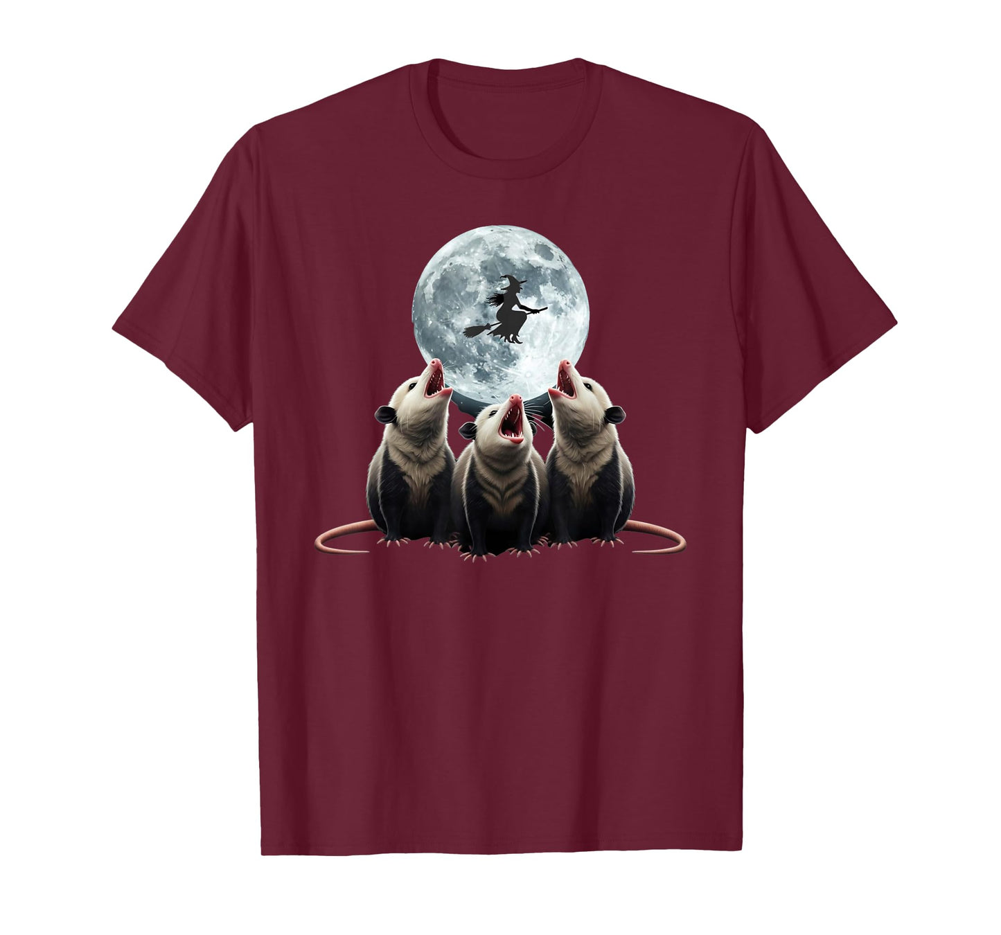 Three Opossum Moon with 3 Possums and Witch Halloween T-Shirt