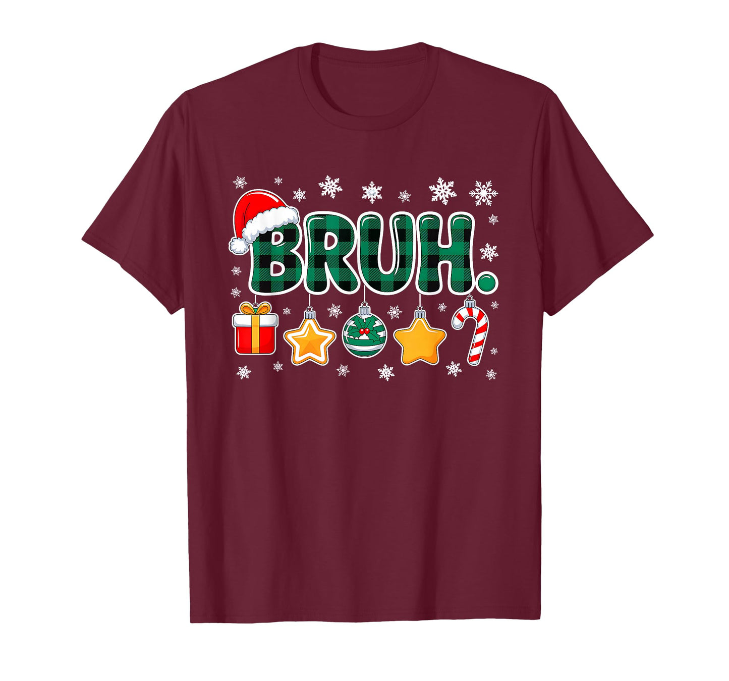 Bruh Funny Christmas Green Plaid Teens Boys Kid Xmas Pajamas T-Shirt