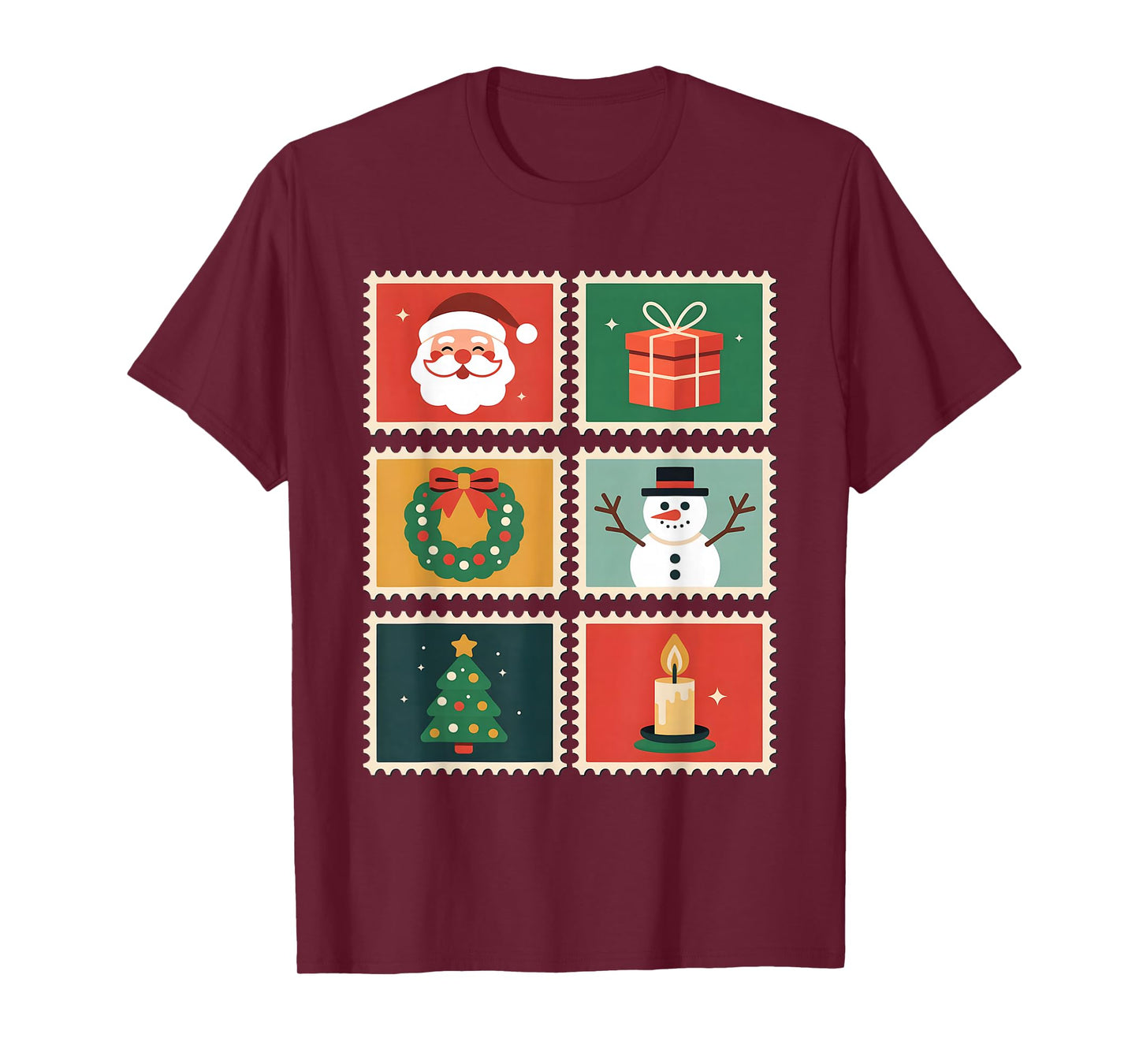 Vintage Christmas Stamps Santa Tree Wreath Holiday T-Shirt