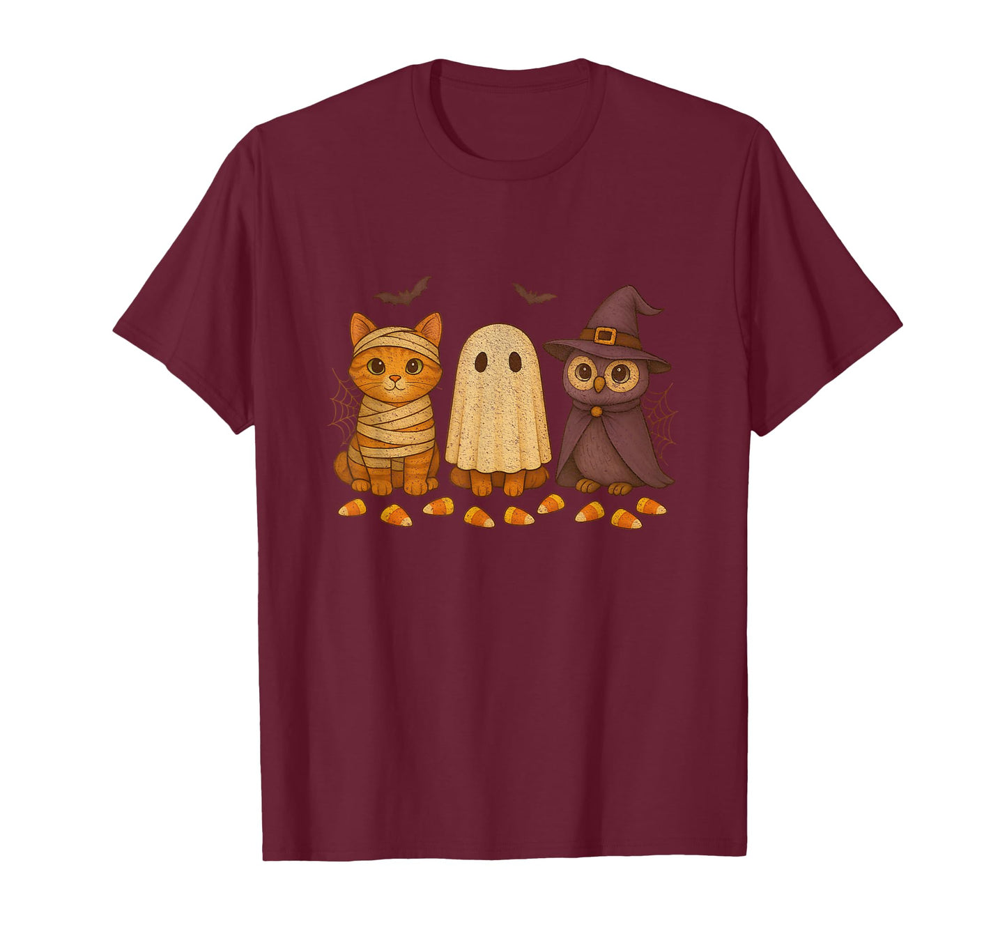 Cute Retro Halloween Mummy Cat, Dog Ghost & Spooky Witch Owl T-Shirt
