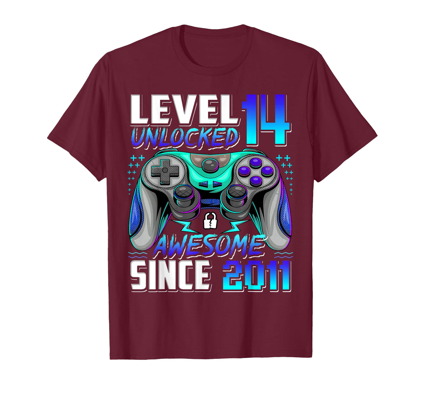Level 14 Unlocked Awesome Since 2011 14th Birthday Gaming T-Shirt
