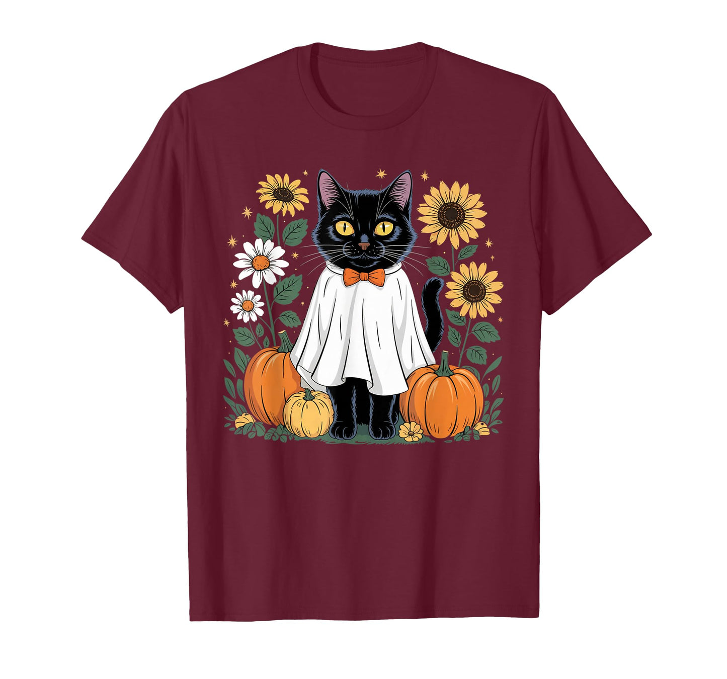 Womens Halloween Ghost Black Cat Ghost Halloween Girls T-Shirt