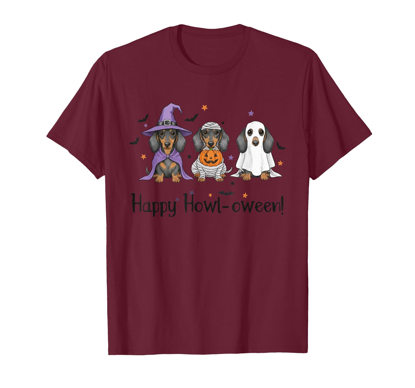 Dachshund Halloween Witch Mummy Ghost Trio T-Shirt