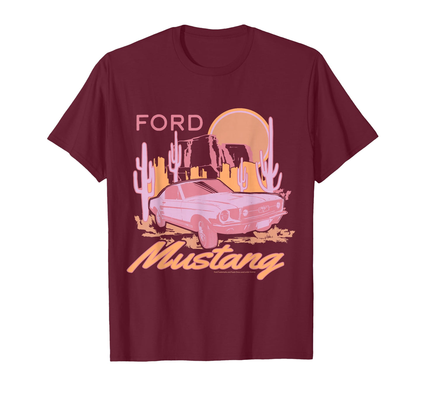 Ford - Pink Mustang Car Driving Through Desert T-Shirt