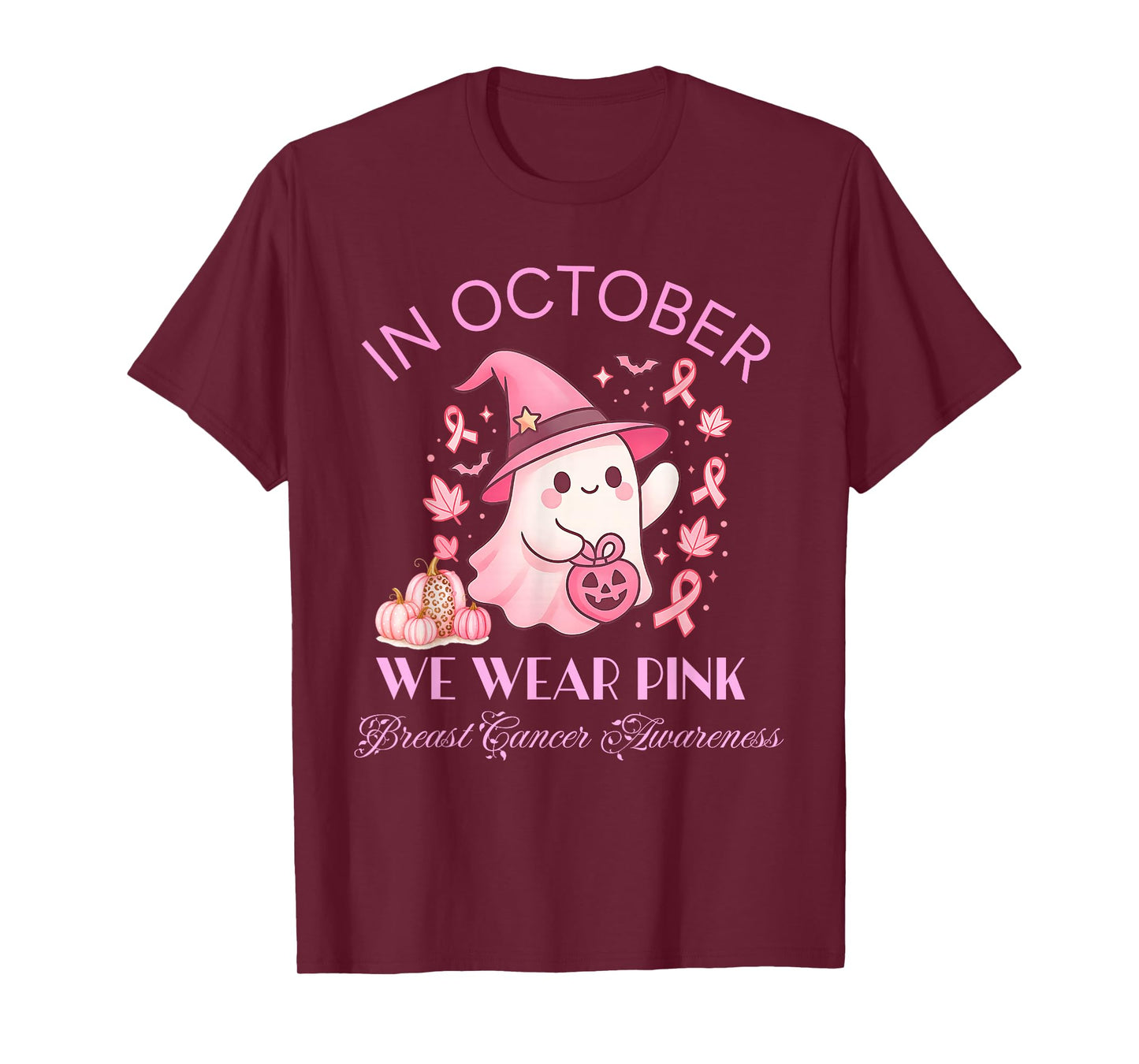 in October We Wear Pink Ghost Breast Cancer Awareness T-Shirt
