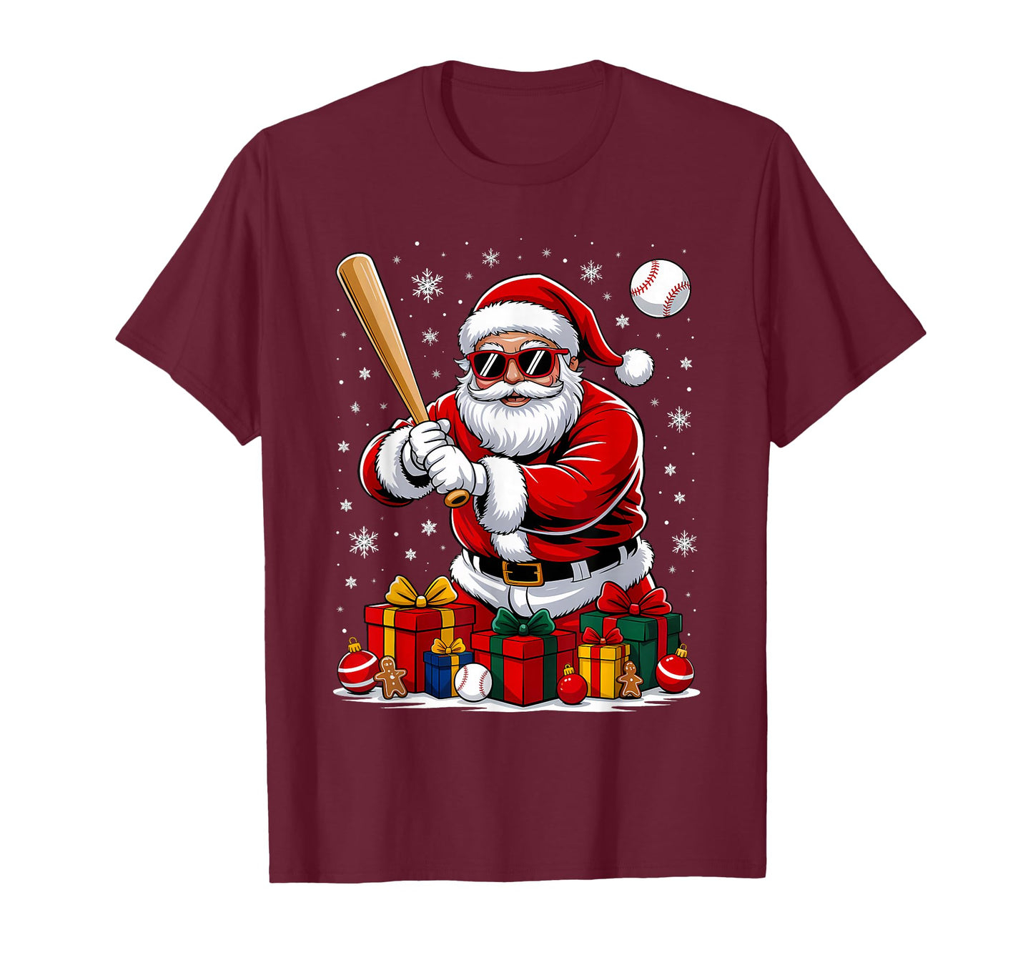 Santa Playing Baseball Cool Christmas Player T-Shirt