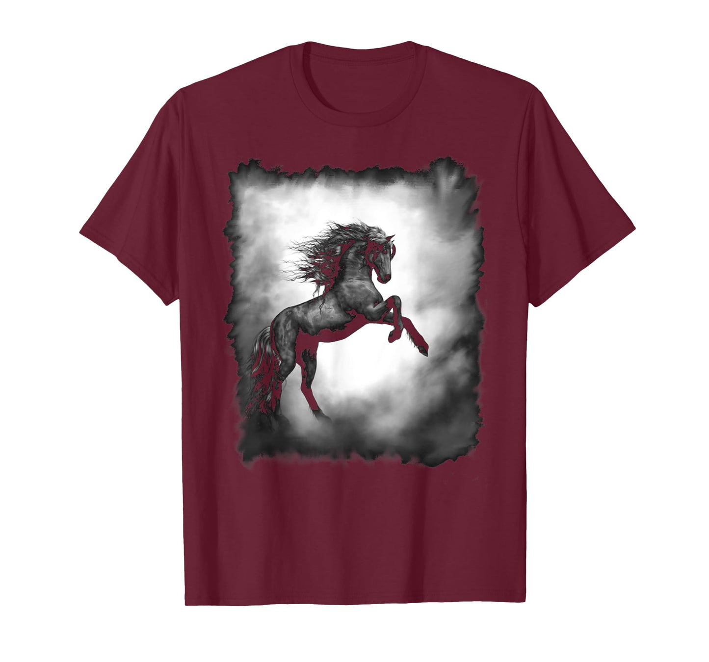 Black Wild Stallion Horse Rearing up with flowing mane T-Shirt