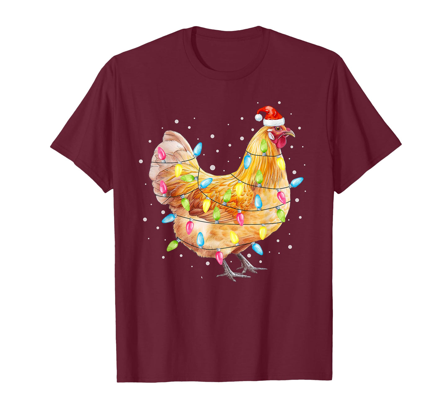 Chicken Christmas Lights Santa Hat Chicken Farm Animal Xmas T-Shirt