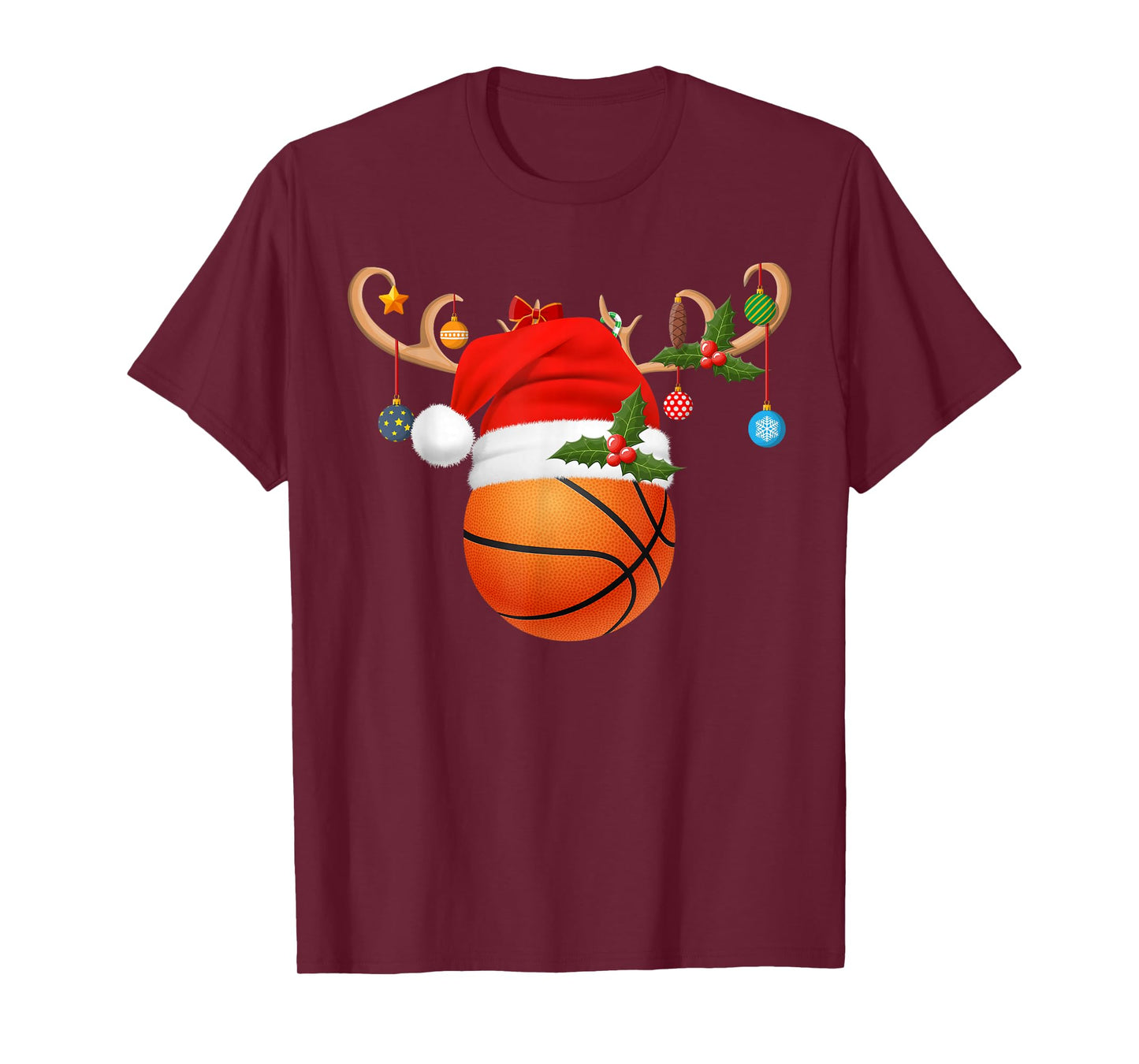 Basketball Christmas Reindeer Santa Hat Sports Player Xmas T-Shirt